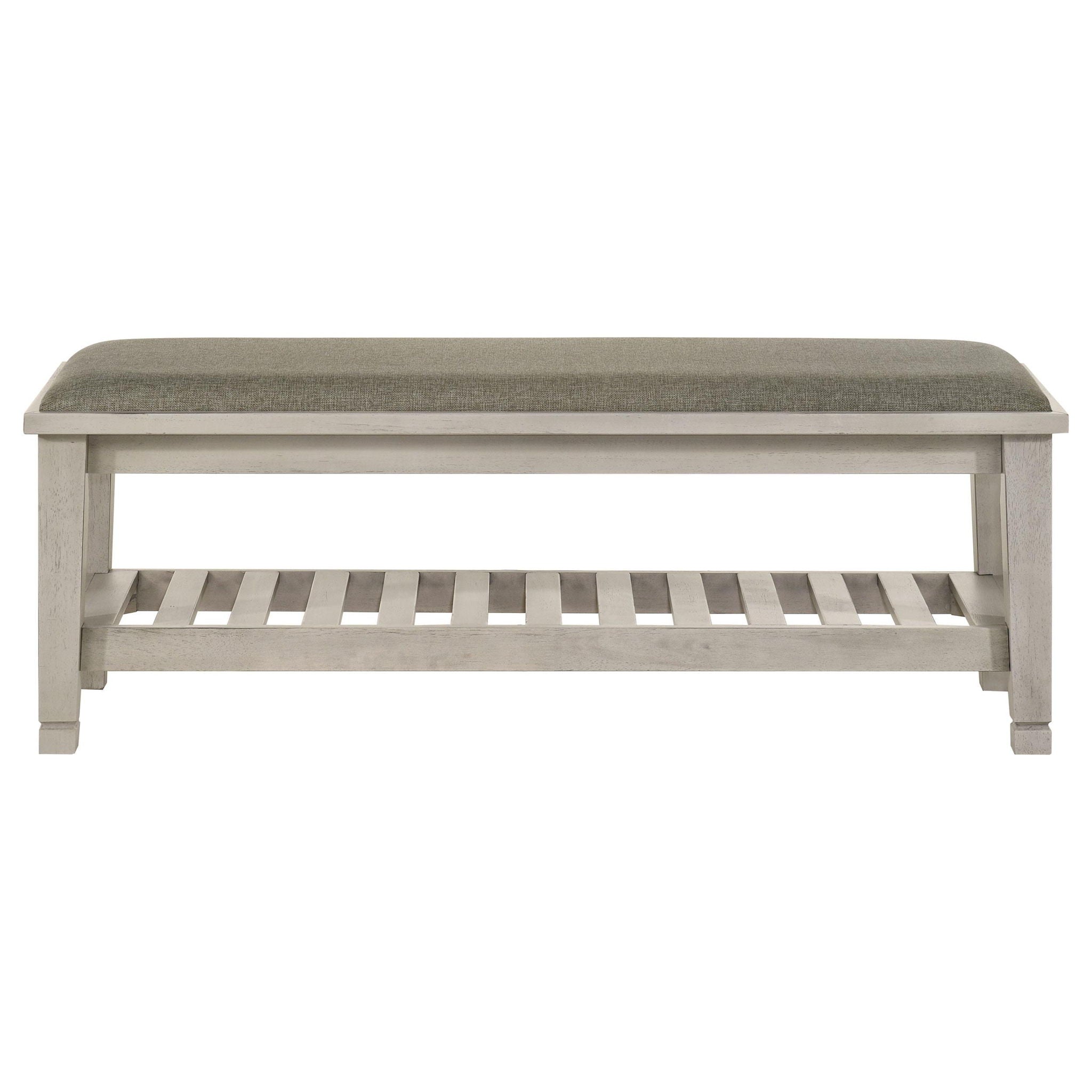 Franco Fabric Upholstered Bench with Shelf Distressed White
