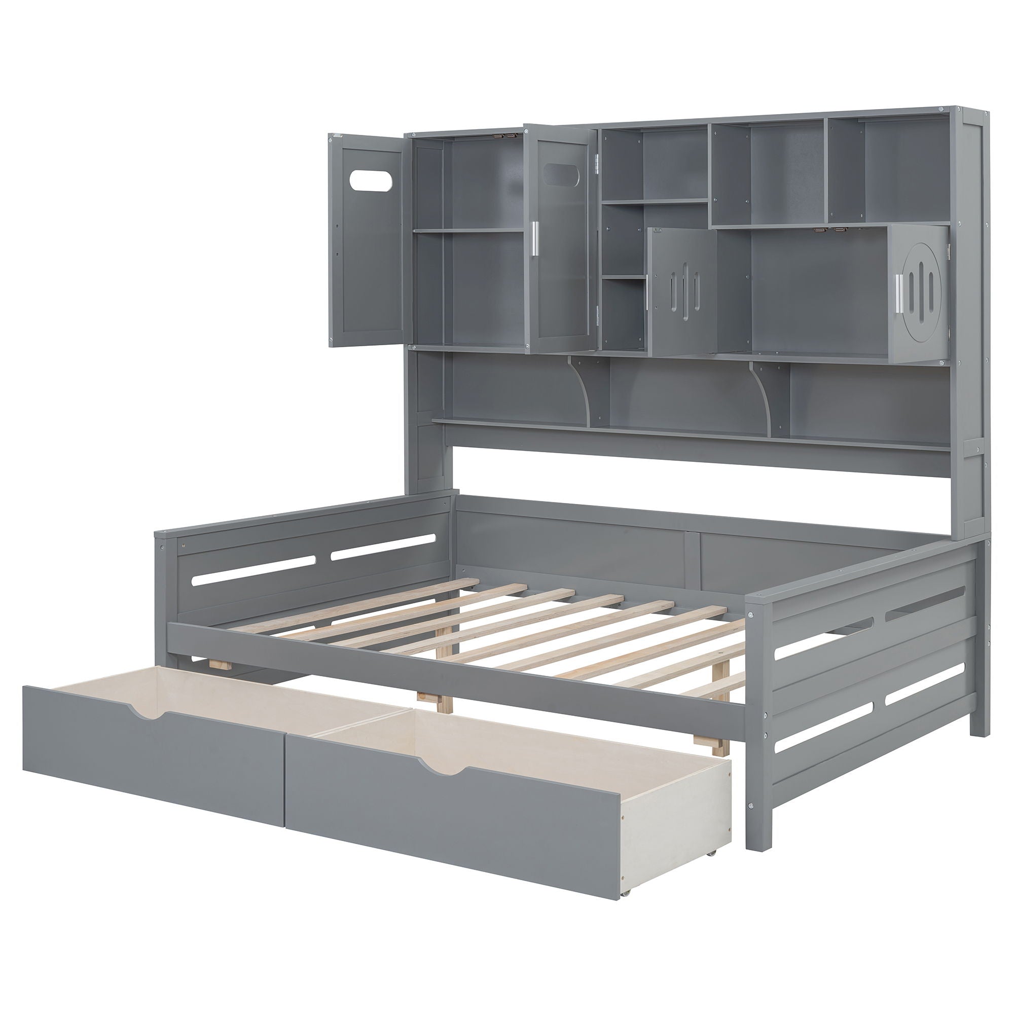 Daybed With All-In-One Cabinet And Shelf