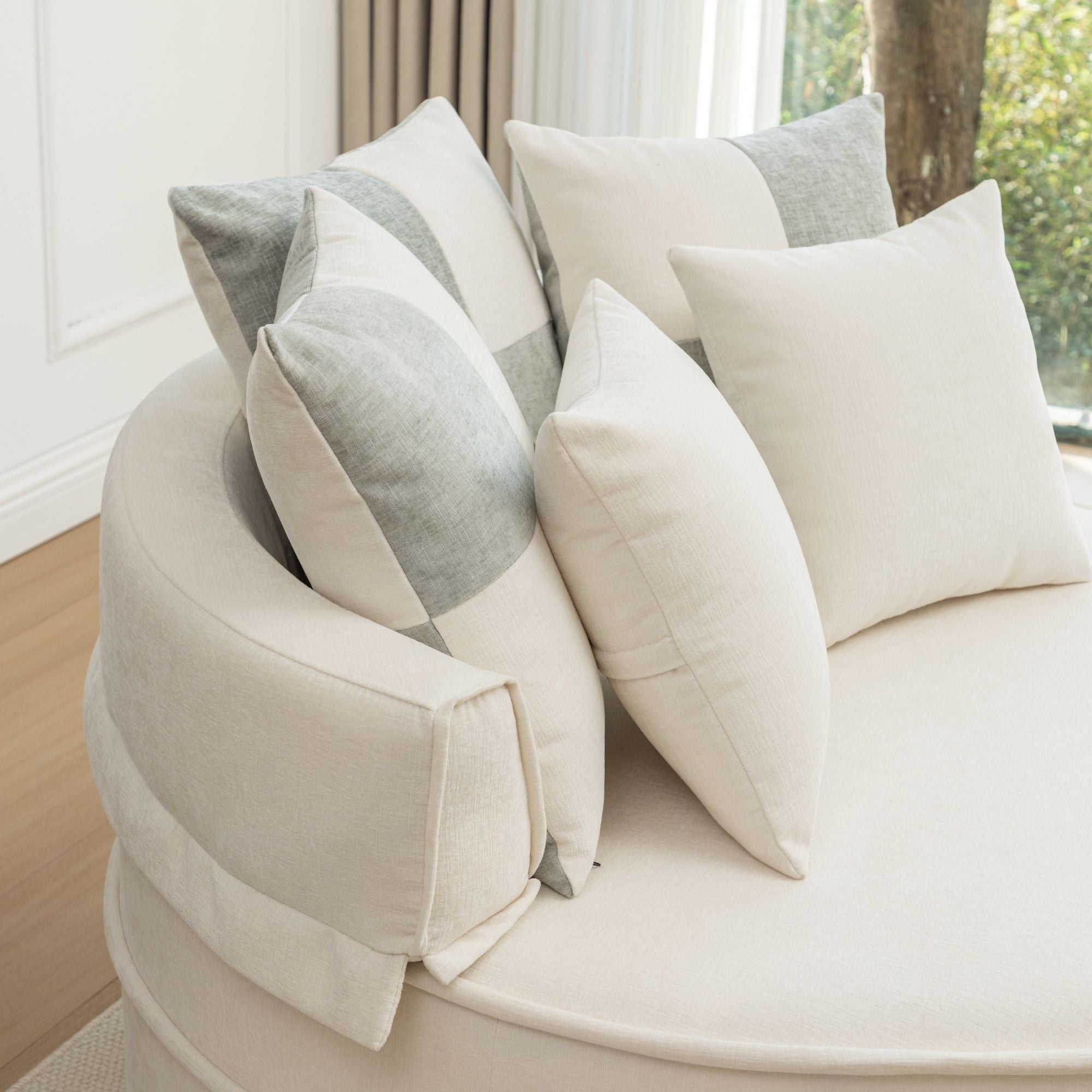 Modern Oversized Round Barrel Accent Chair With Ottoman