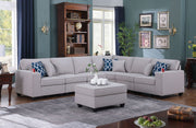 Cooper 125"W Light Gray Linen 7Pc Reversible L-Shape Sectional Sofa with Ottoman and Cupholder
