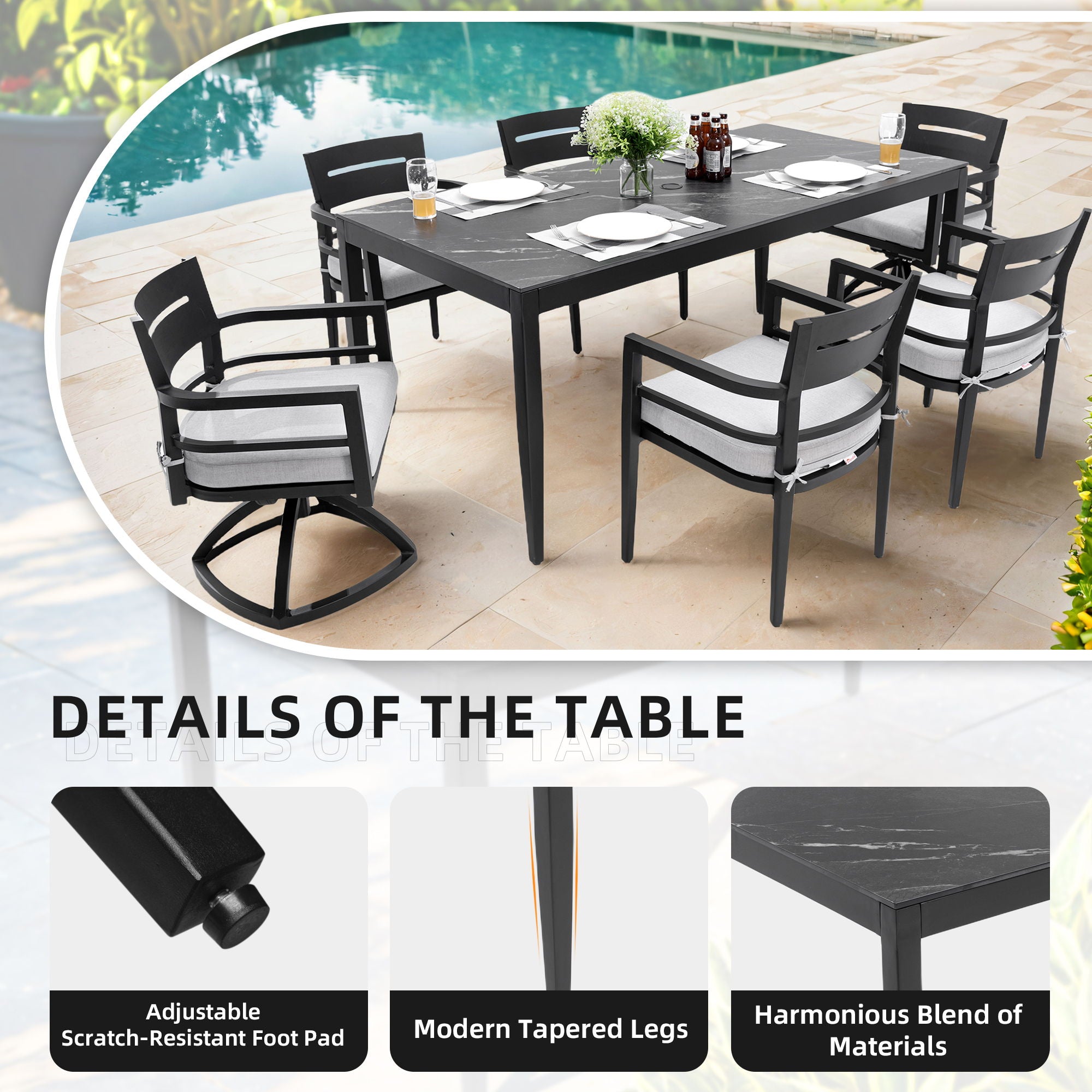 Modern Outdoor Patio Dining Set With Table And Chairs With Sunbrella Cushions