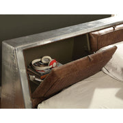 ACME Brancaster - Queen Bed - Retro Brown Top Grain Leather & Aluminum | Meri Furniture