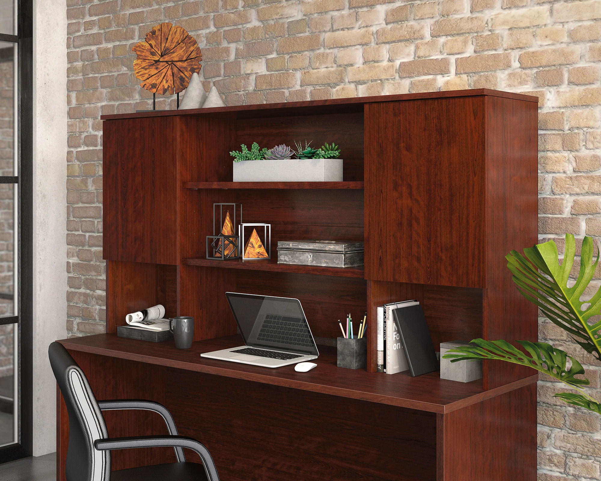 Commercial Storage Hutch for Desk in Cherry