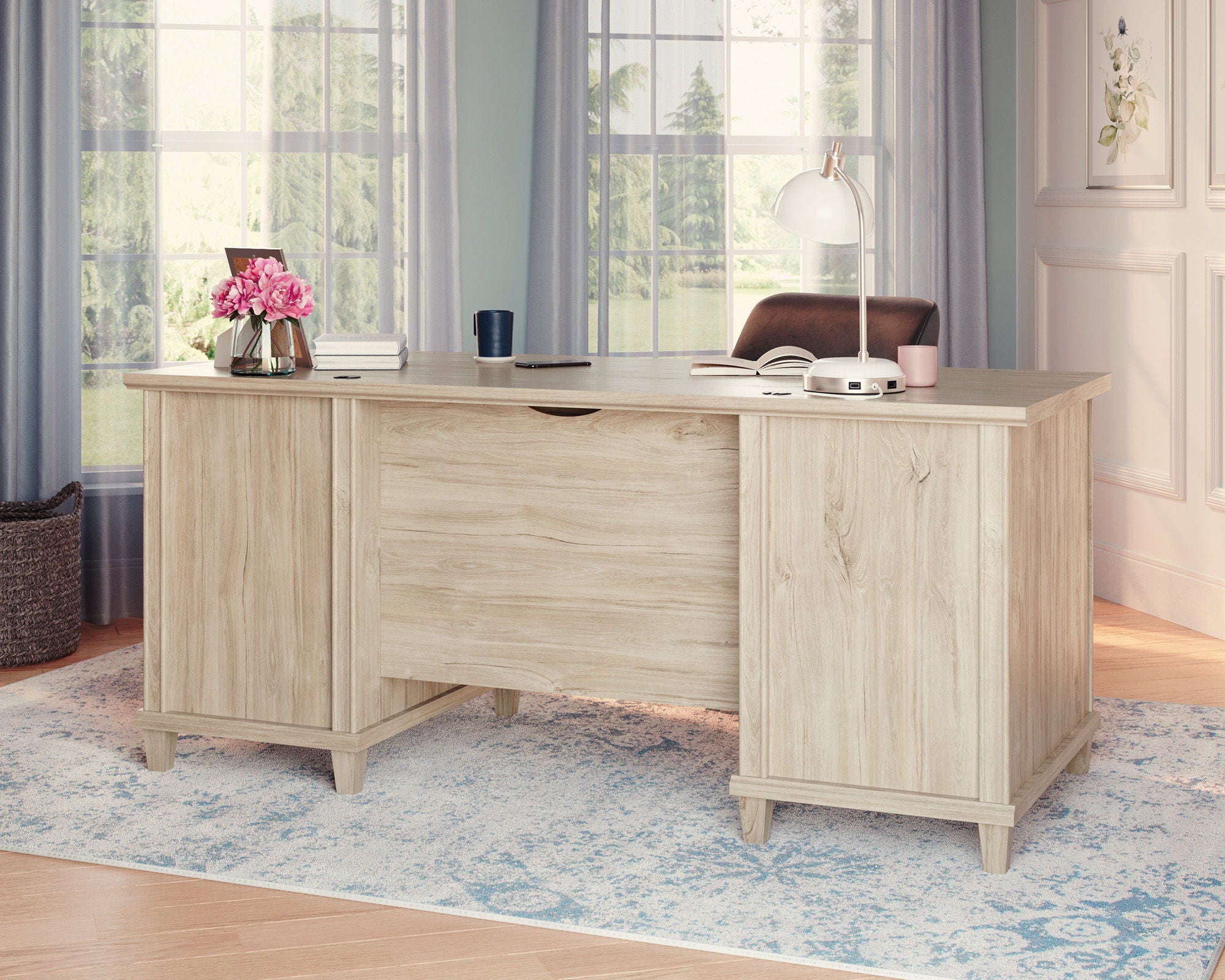 Executive Double Ped Desk in Chalk Oak