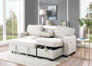 Estelle 86.5"W Beige Fabric Reversible Sleeper Sectional with Storage Chaise Drop-Down Table 2 Cup Holders and 2USB Ports