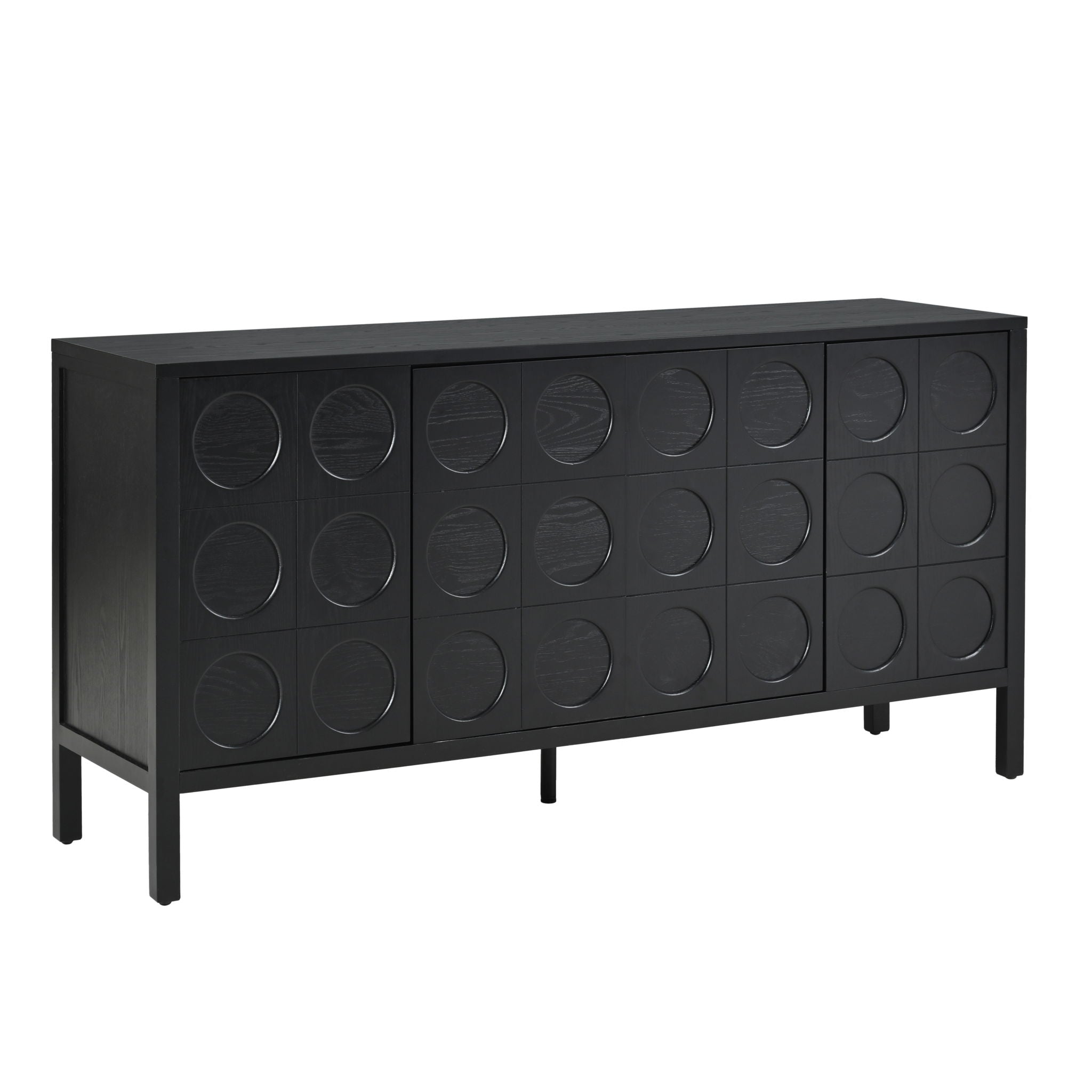 Stylish Storage Cabinet Sideboard With Unique Geometric Circle Door Design - Black