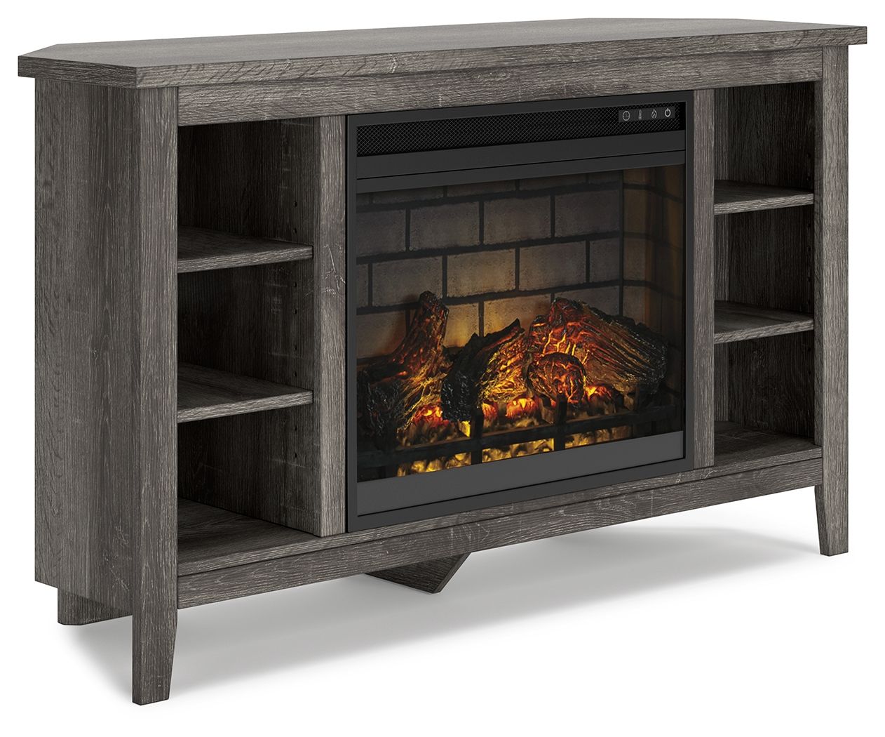 Signature Design by Ashley® Arlenbry - Gray - Corner TV Stand With Faux Firebrick Fireplace Insert | Meri Furniture