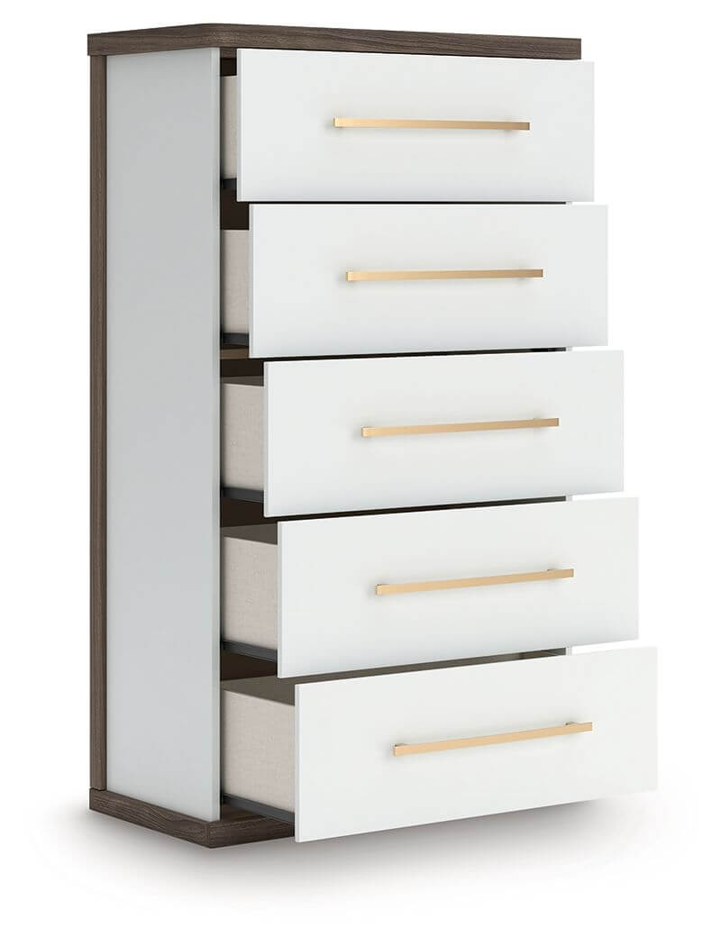 Kendanport - Five Drawer Chest - Brown / White