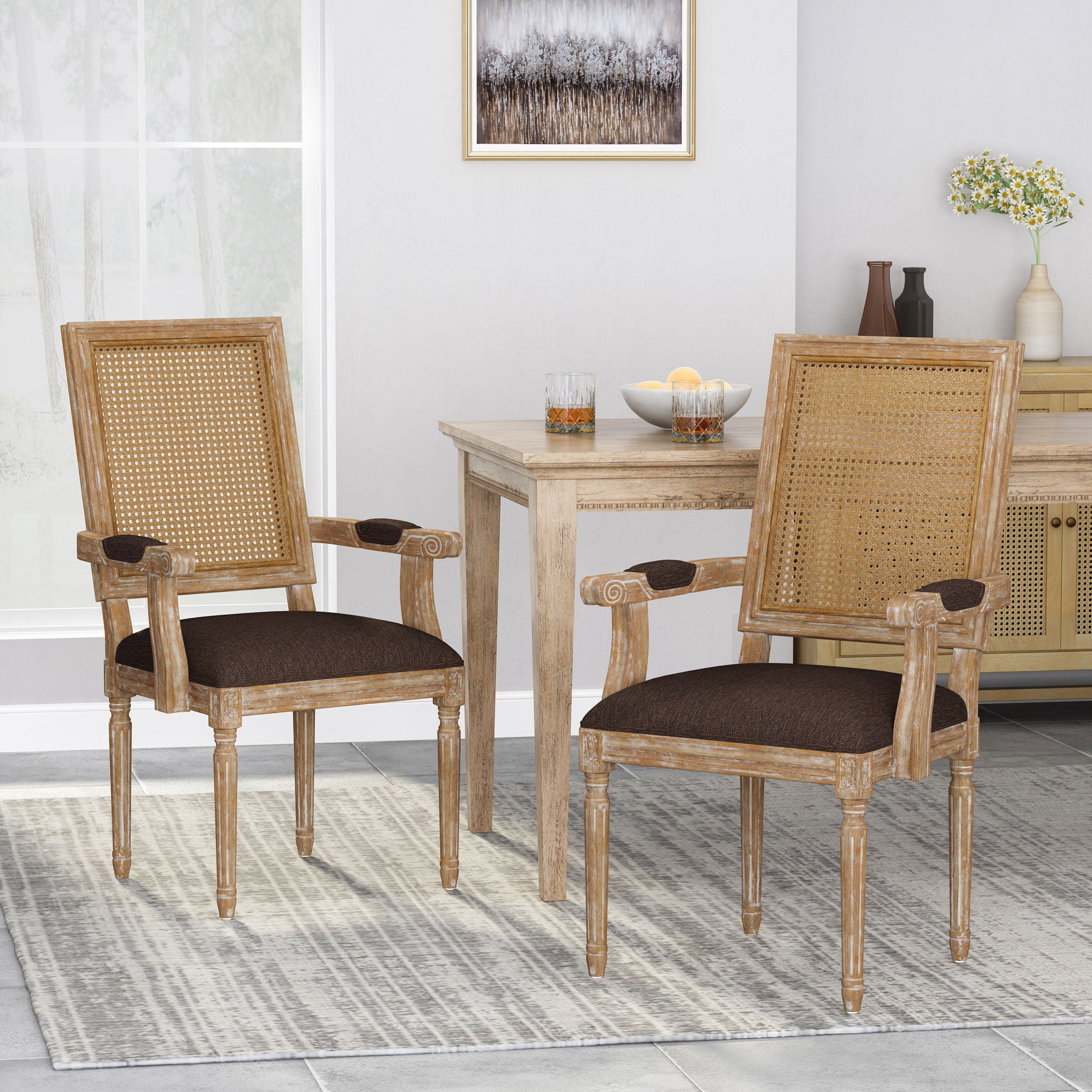Elegant French Country Style Dining Chair With Cane Backrest
