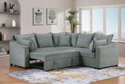 Allen 92"W Gray Woven Fabric Sleeper Sectional Sofa with Throw Pillows