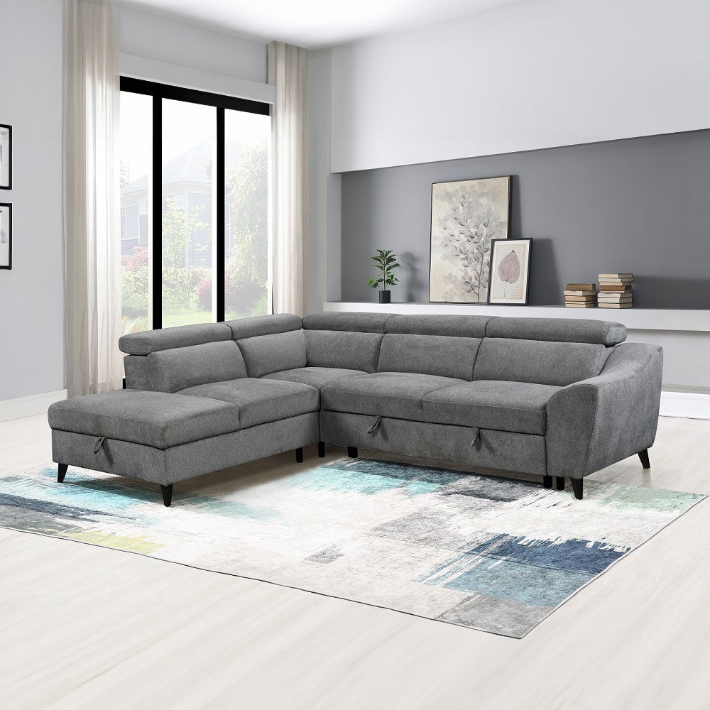 ACME Wrenley - Sectional Sofa With Sleeper & Storage - Gray | Meri Furniture
