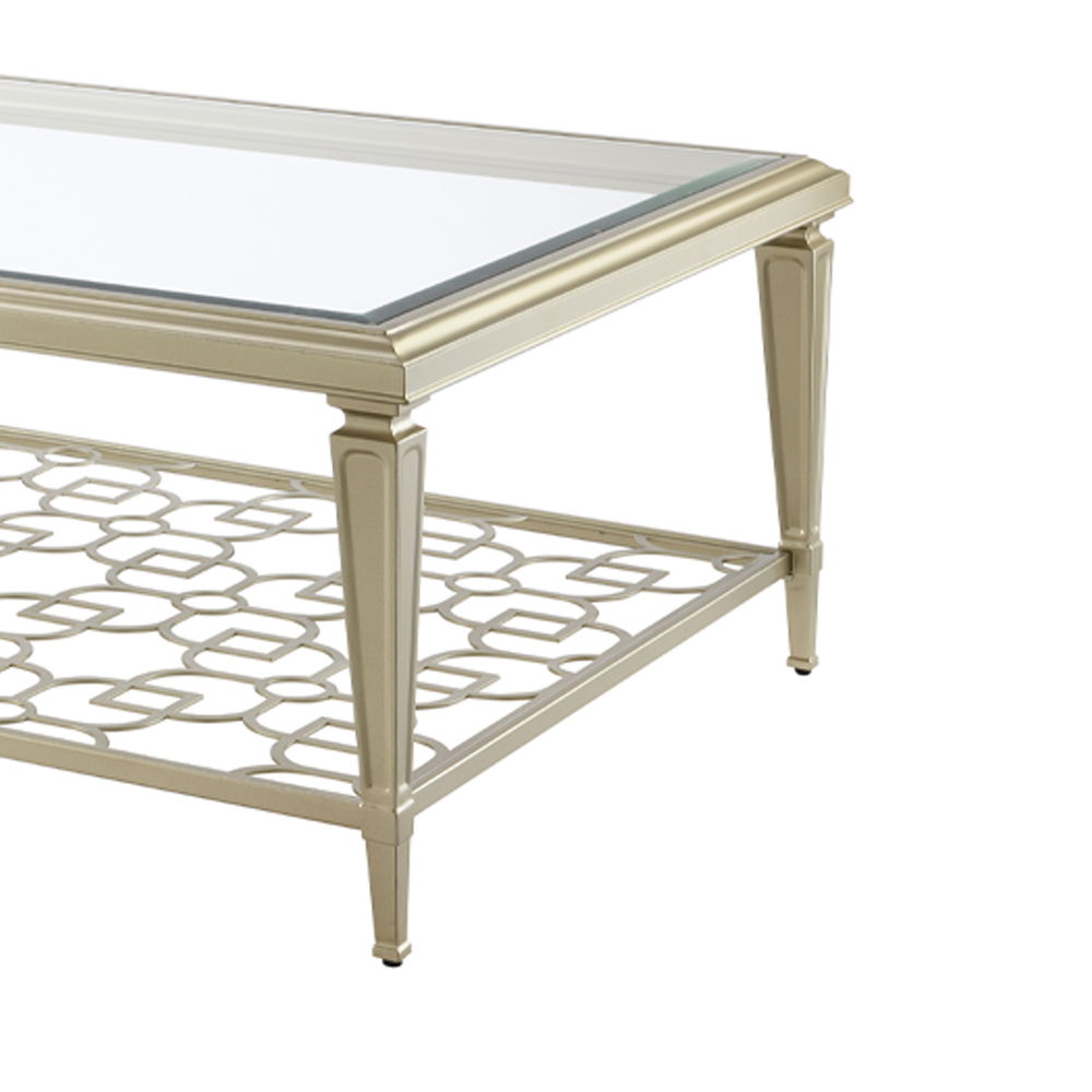 ACME Zaba - Coffee Table - Glass Top & Silver | Meri Furniture