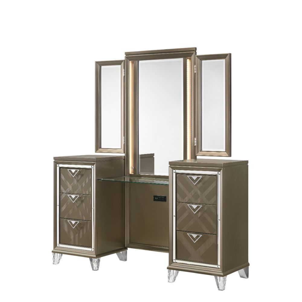 ACME Skylar - Vanity Desk - Led & Dark Champagne | Meri Furniture
