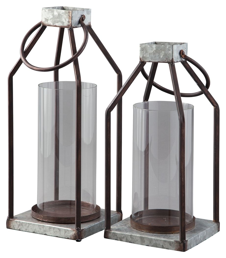 Ashley Furniture Diedrick - Gray / Black - Lantern Set (Set of 2) | Meri Furniture