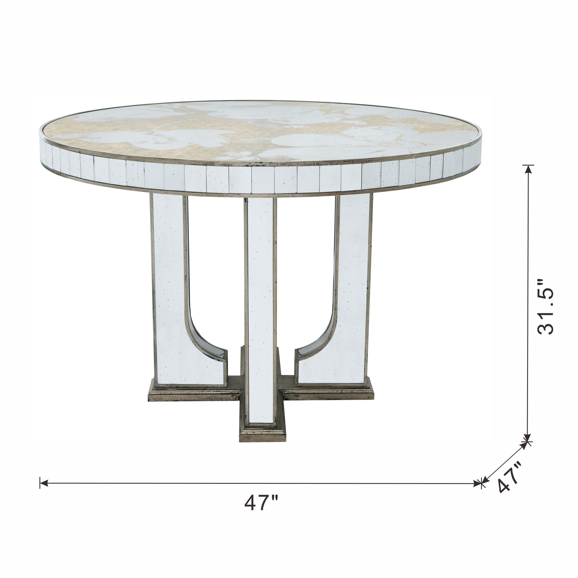 Round Dining Table With Elegant Floral Design And Mirrored - Silver Multi