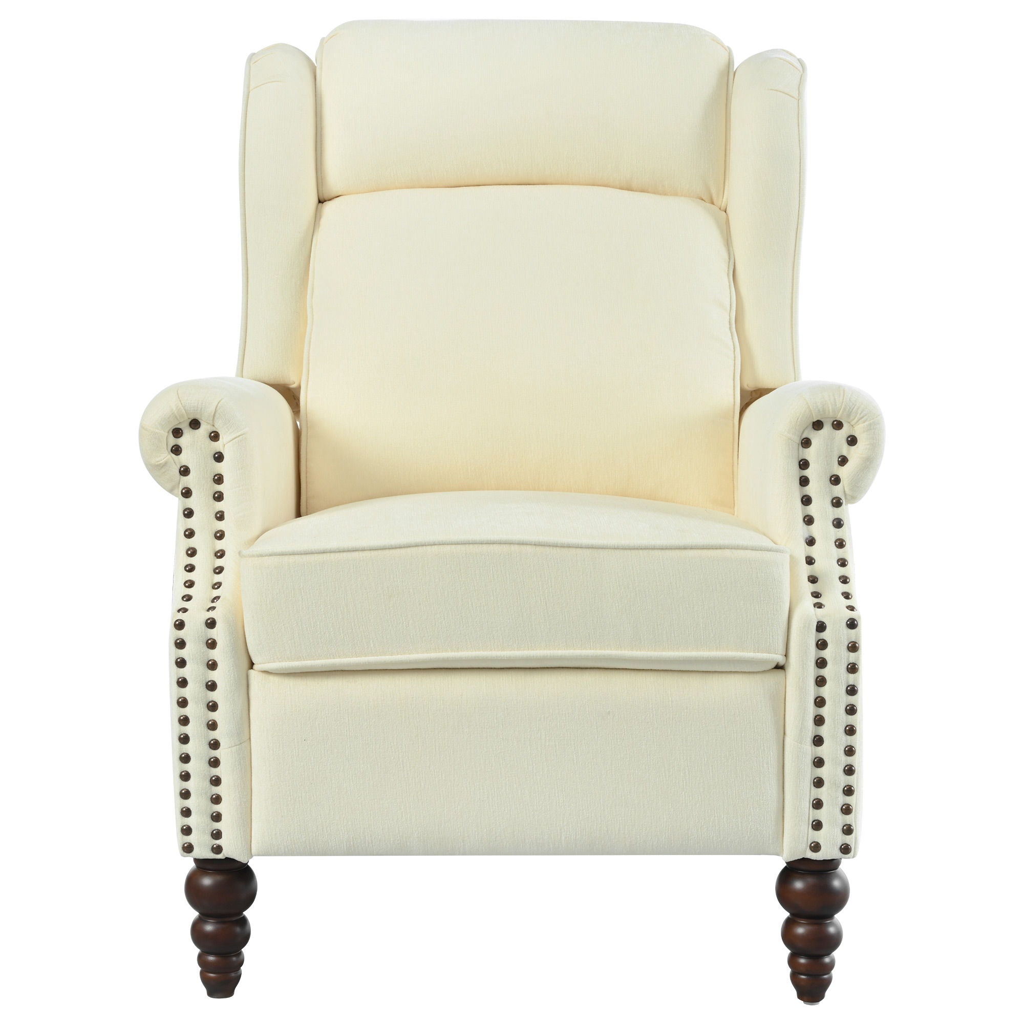 Push Back Recliner Chair Upholstered Recliner Armchair With Classic Wing Back And Solid Gourd-Shaped Legs