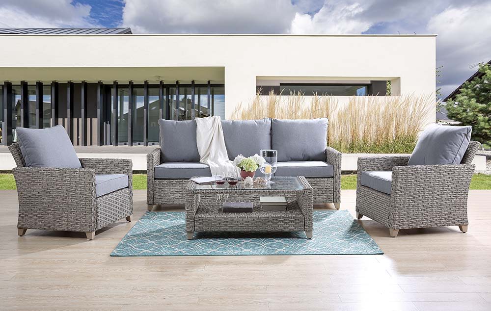 ACME Greeley - Patio Set - Gray Fabric & Gray Finish | Meri Furniture