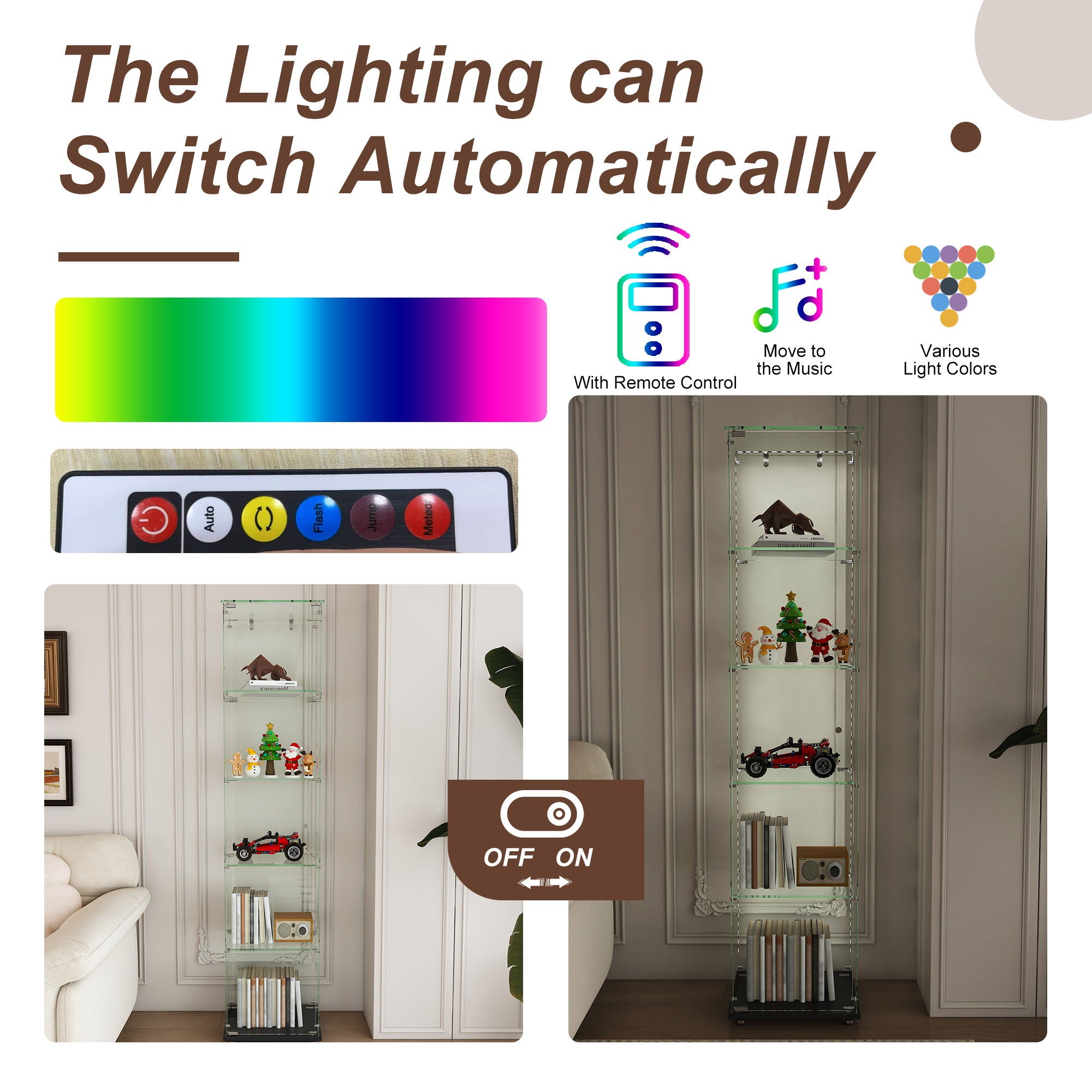 Premium 5 Tier Glass Display Case With 5 Dynamic LED Modes