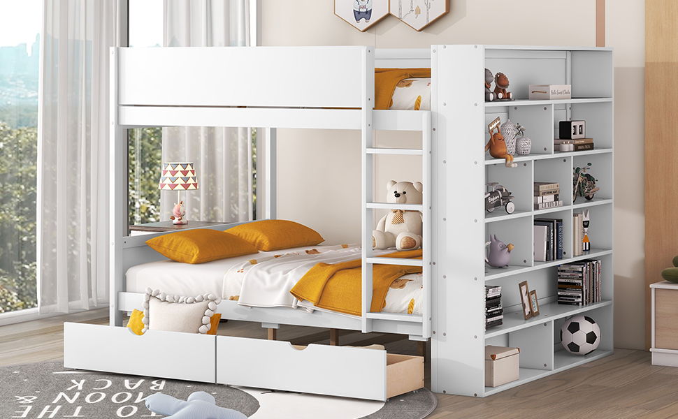 Bunk Bed With 2 Drawers And Multi Layer Cabinet