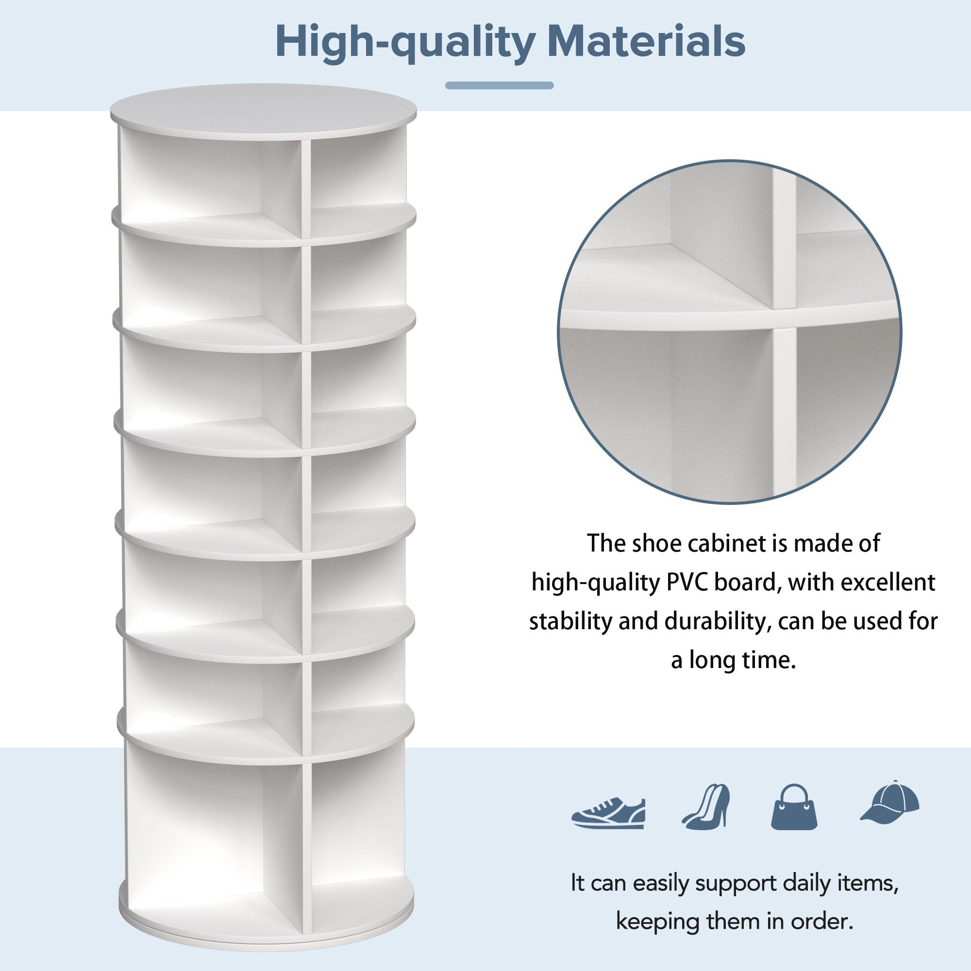 6 Tier Spinning Shoe Rack, Free Standing, 360° Revolving Shoe Organizer - White