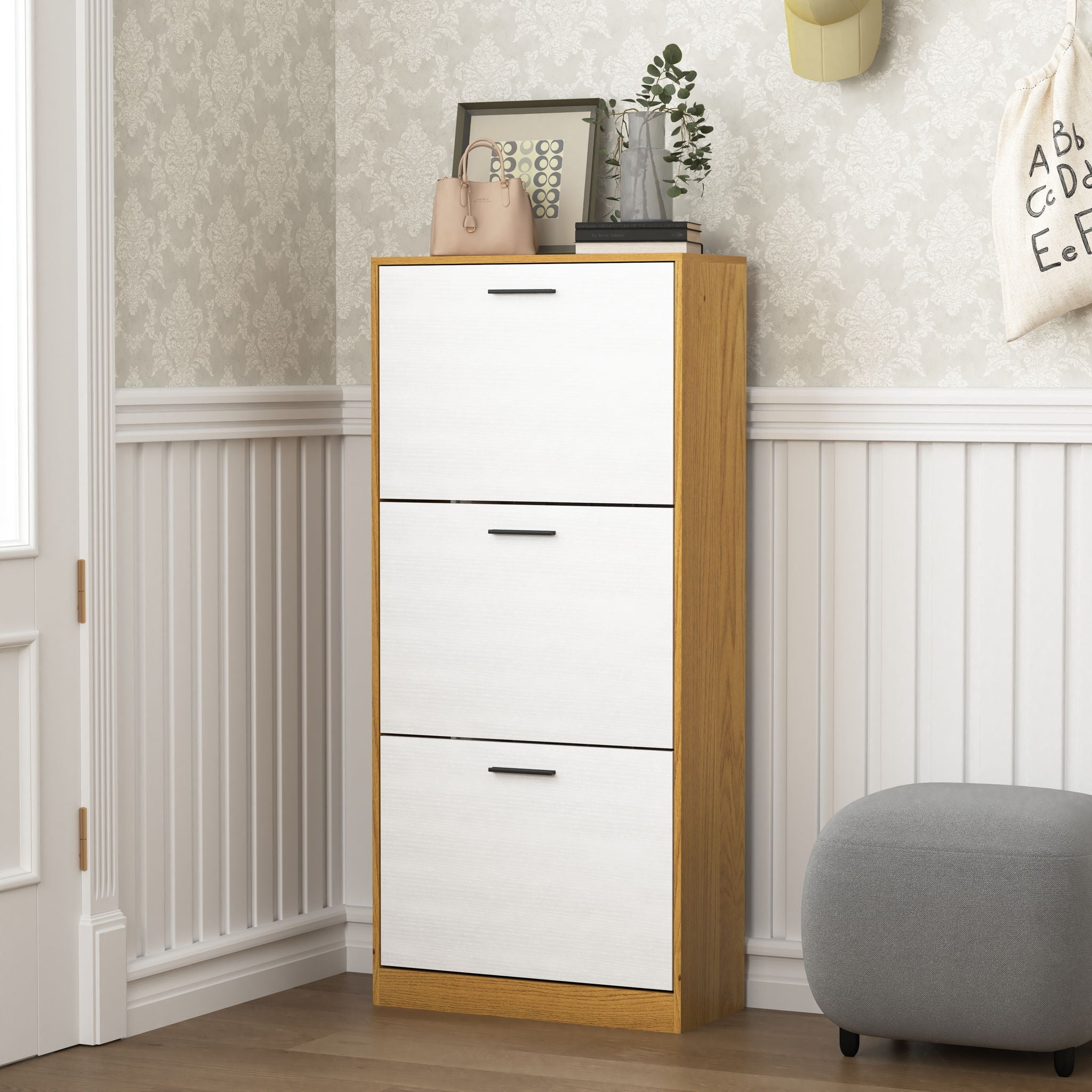 Modern Freestanding Shoe Storage Cabinet With 3 Flip Drawers