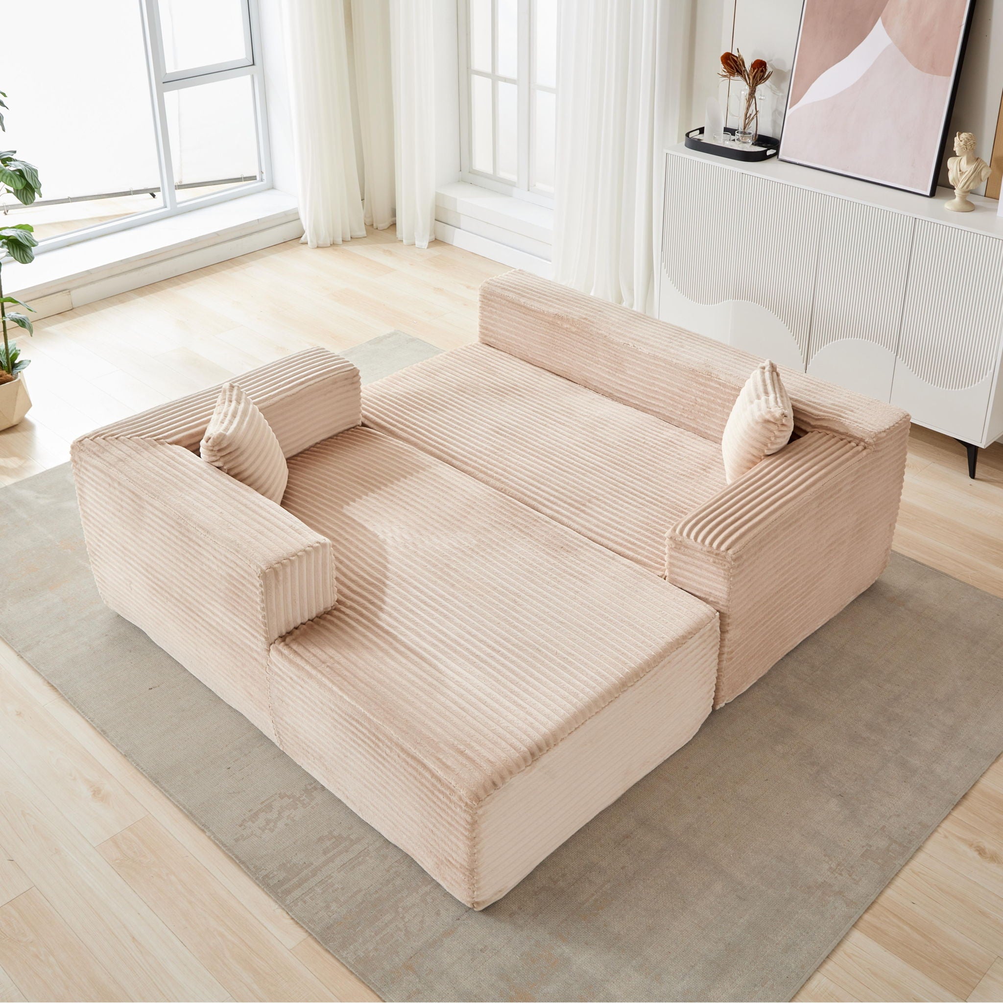 Compression Sectional Couch With Comfy Chaise, Boneless L Shape Sofa With Deep Seat