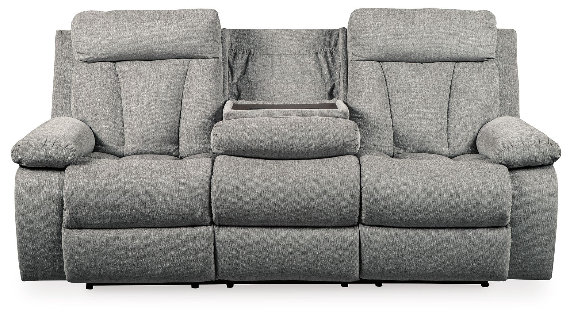Ashley Furniture Mitchiner - Fog - Rec Sofa W/Drop Down Table | Meri Furniture