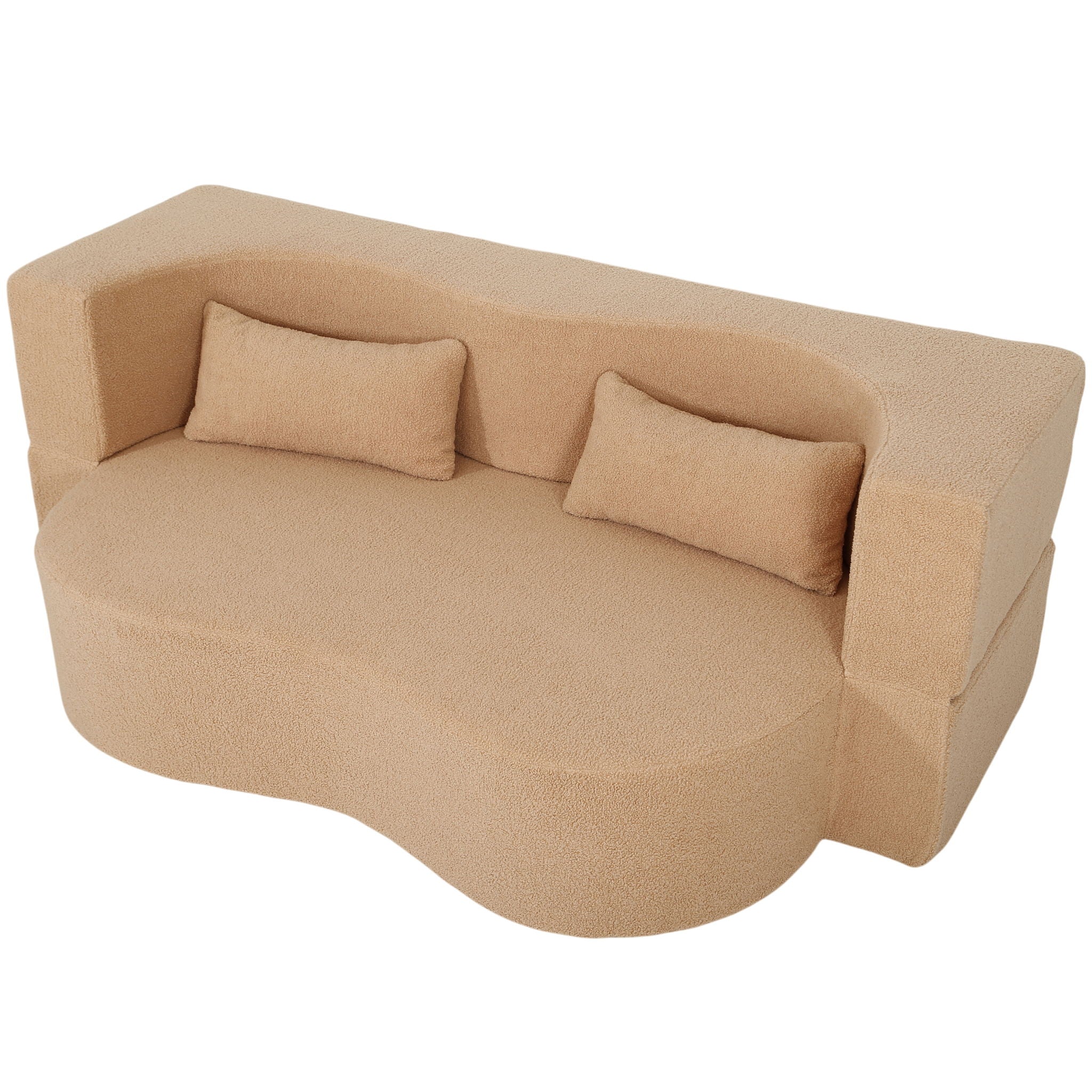 2 In 1 Convertible Full Size Folding Loveseat Couch With Soft Teddy Fabric