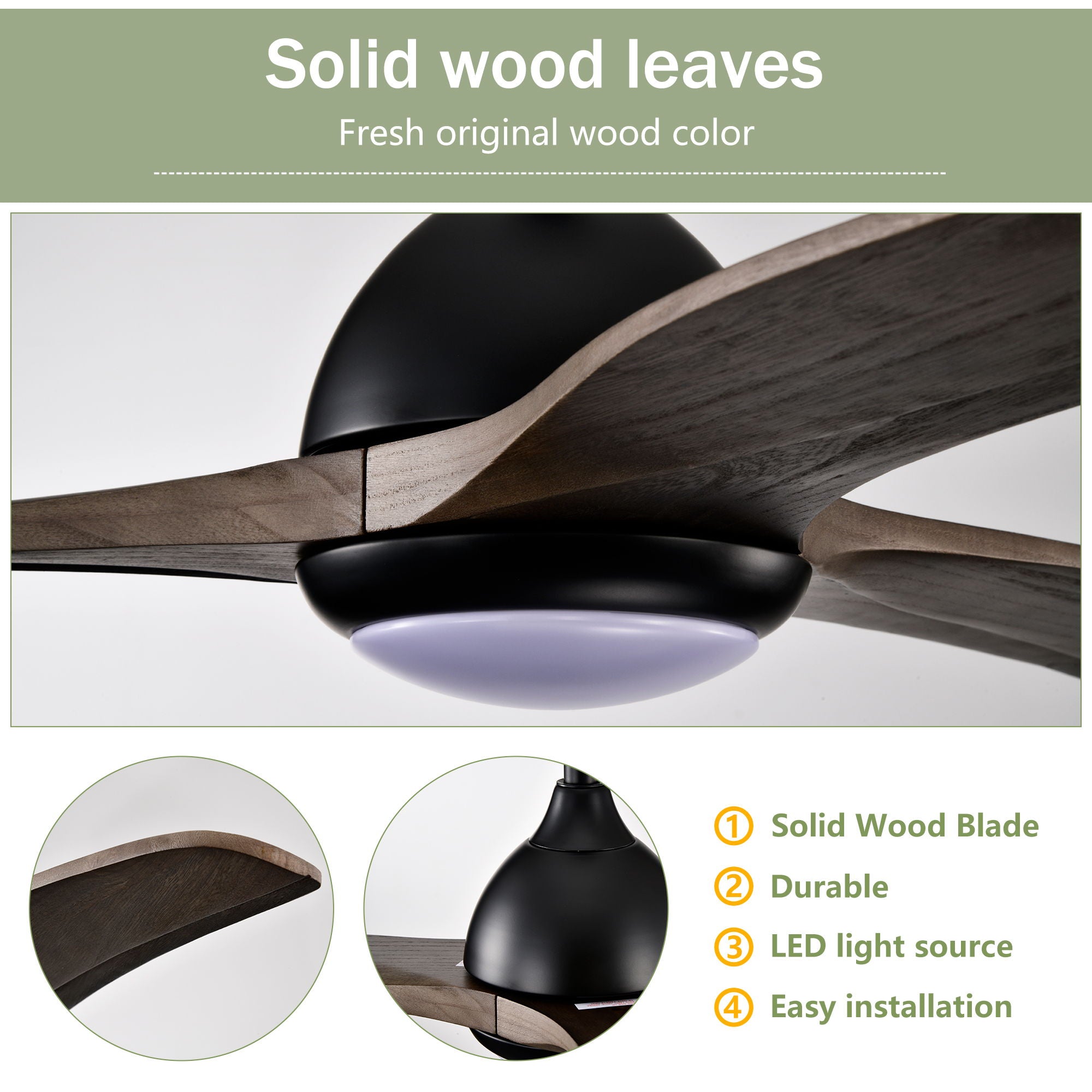 Indoor Outdoor Ceiling Fan With Light With Remote Control, Noiseless Reversible Motor, 6 Speed, 3 Color