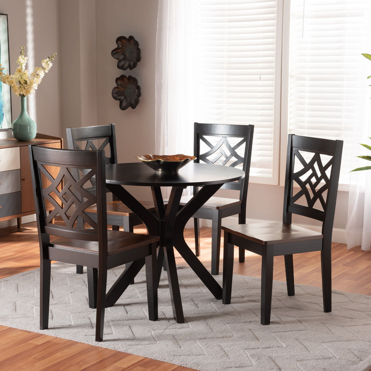 Miela Modern and Contemporary Two-Tone Dark Brown and Walnut Brown Finished Wood 5-Piece Dining Set