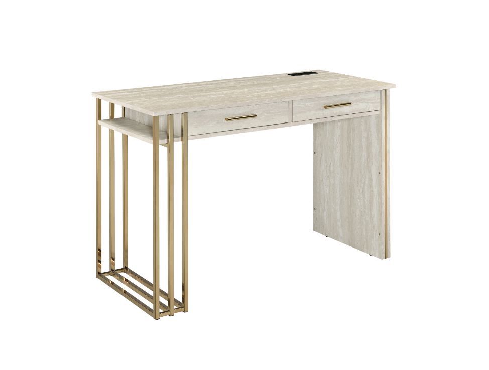 ACME Tyeid - Desk - Antique White & Gold Finish | Meri Furniture