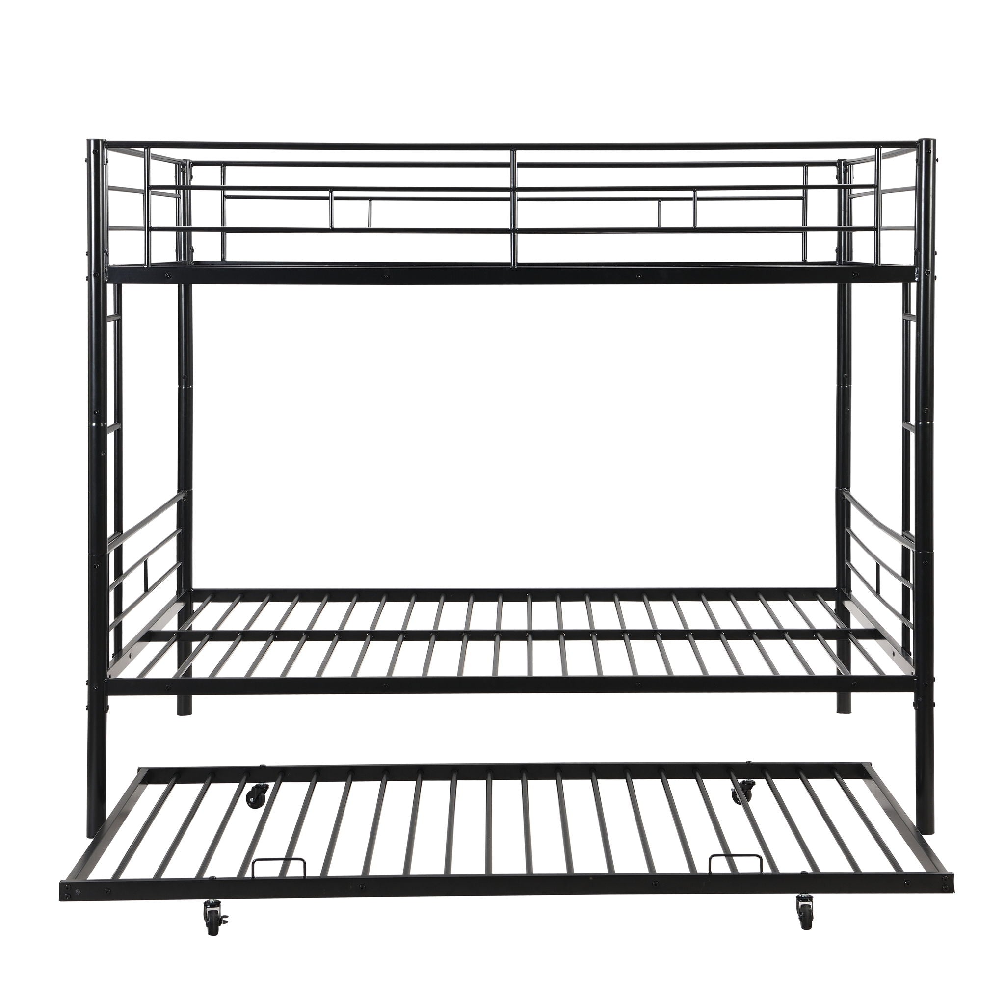Full Over Full Modern Metal Bunk Bed With Trundle - Black