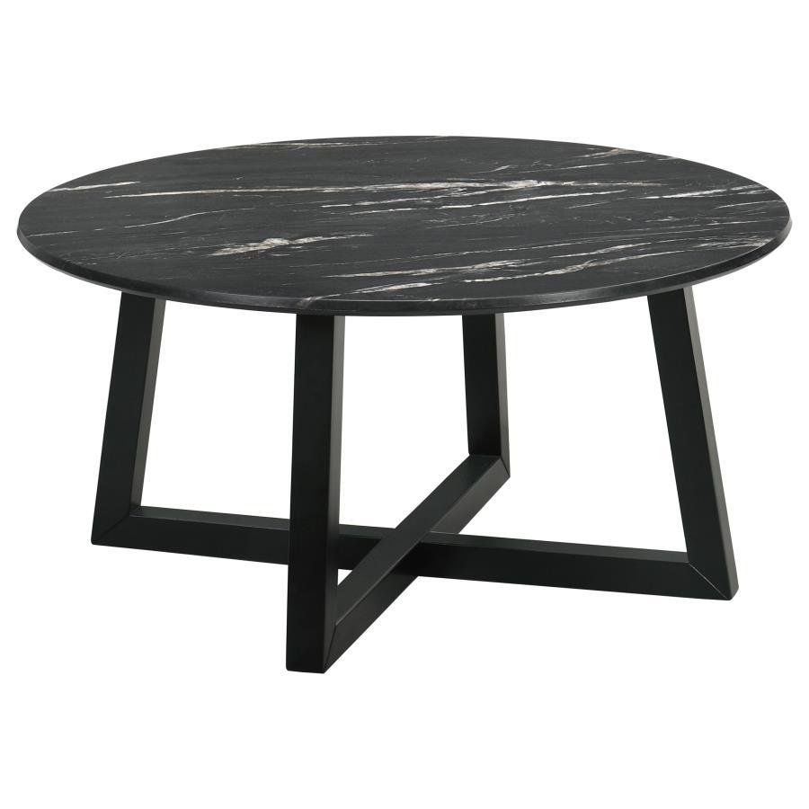 Coaster Fine Furniture Skylark - Round Marble-Like Smart Top Coffee Table - Black | Meri Furniture
