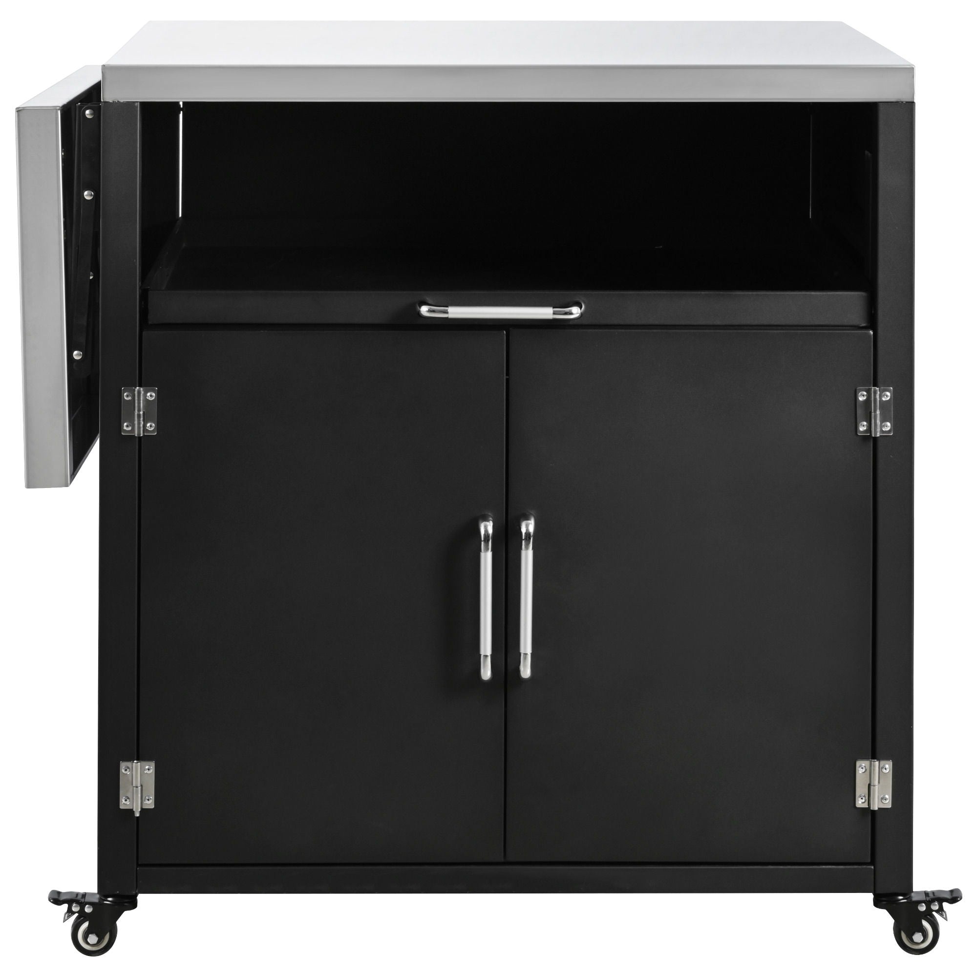 Versatile Outdoor Cabinet With Folding & Expandable Work Surfaces, Ample Storage Space, And Lockable Wheels - Matte Black