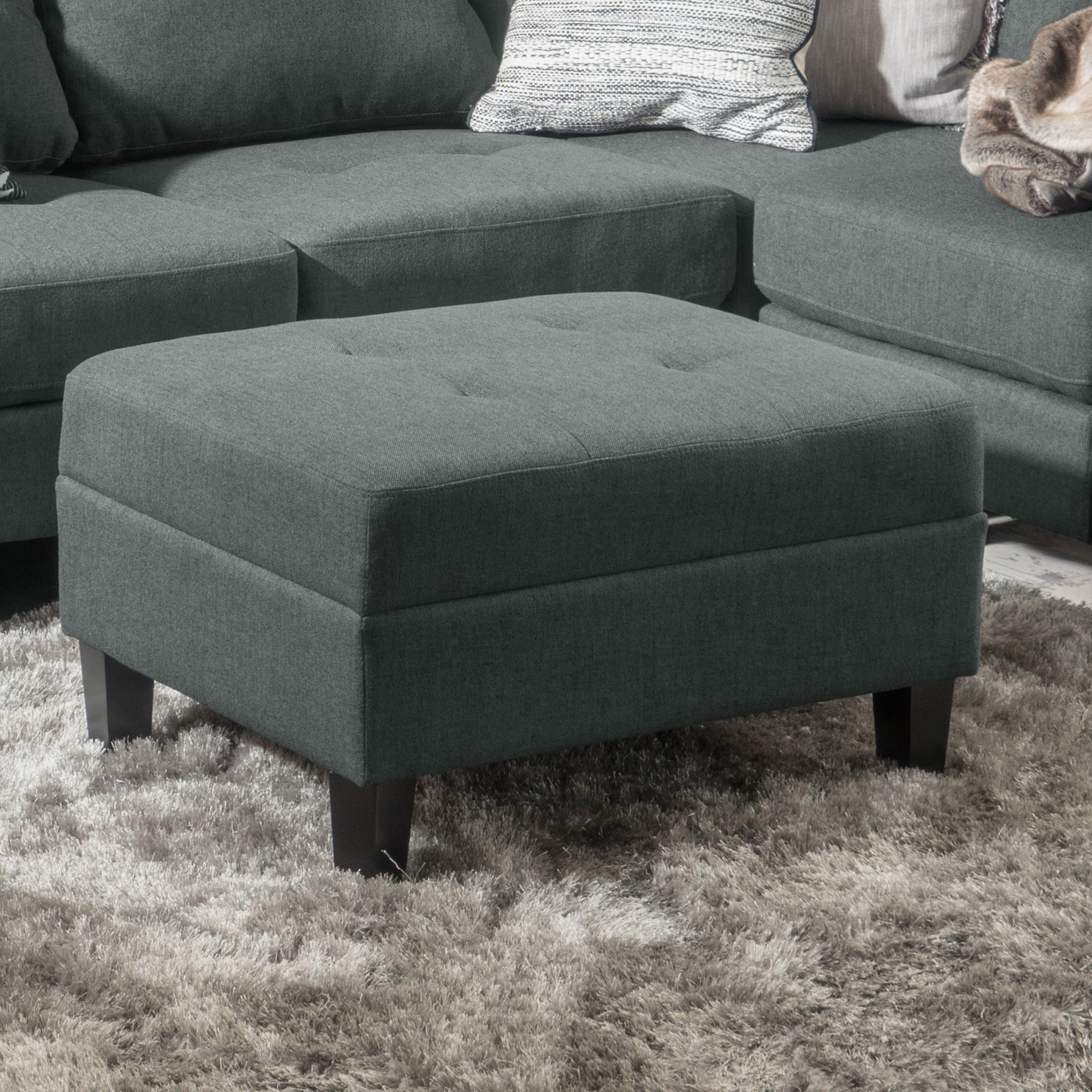 Classic Ottoman With Birch Wood Legs And Fabric Upholstery