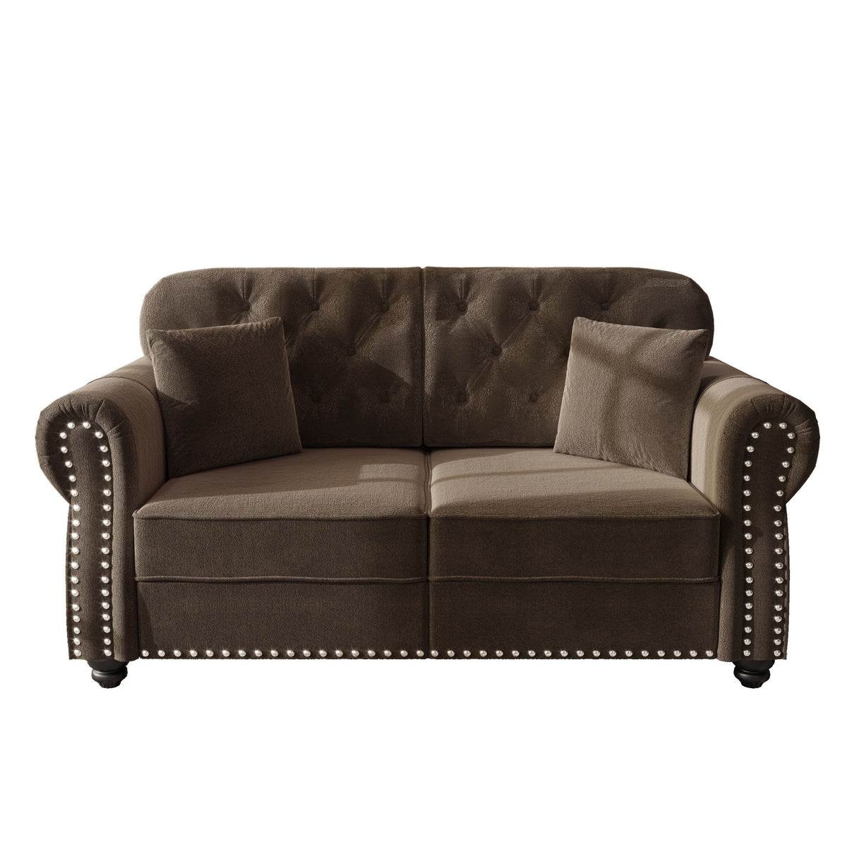 Upholstered Sofa Set With Nailhead Trim And Rolled Armrests, Includes Pillows
