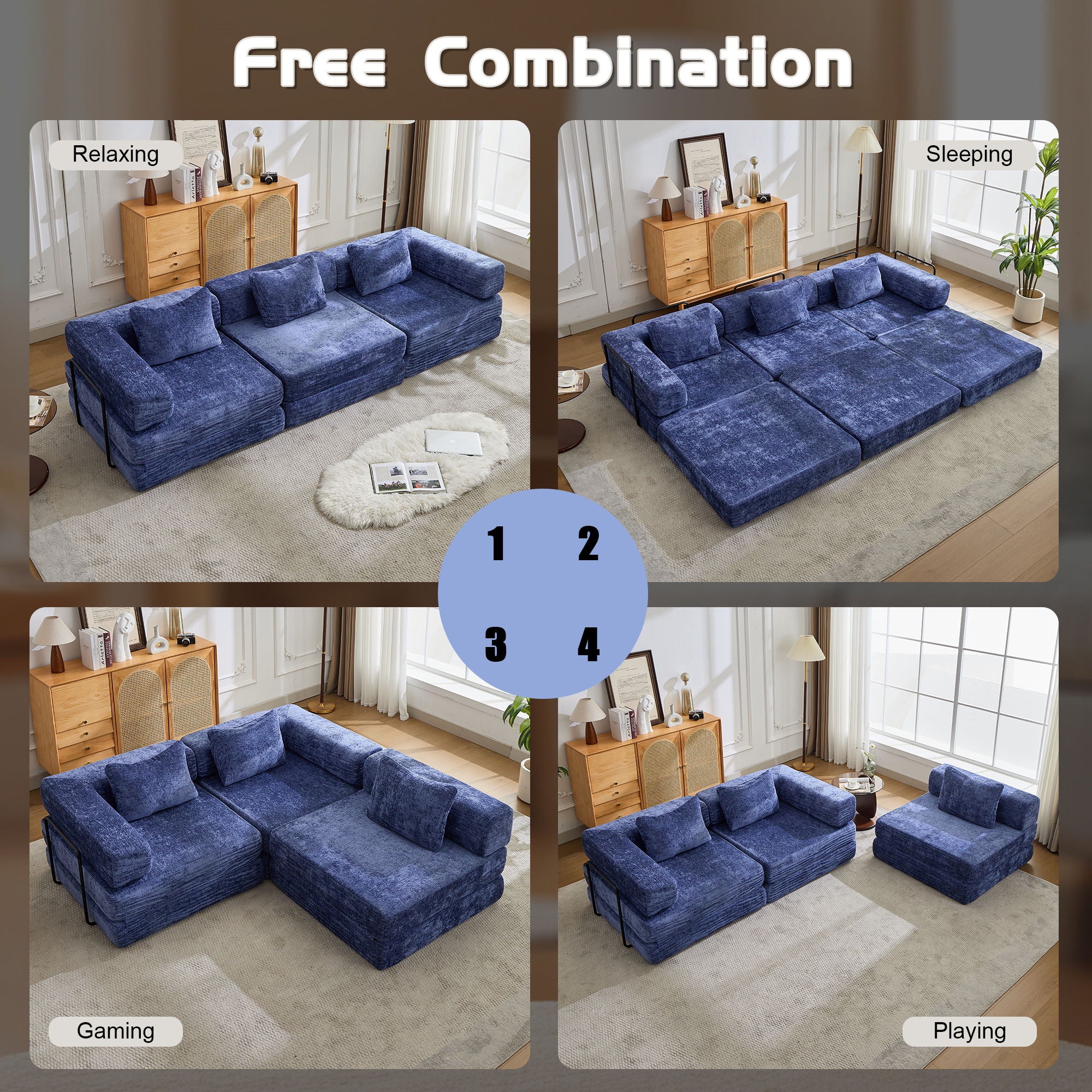 Convertible Floor Sofa Bed, Boneless Modular Sectional Sofa For Living Room
