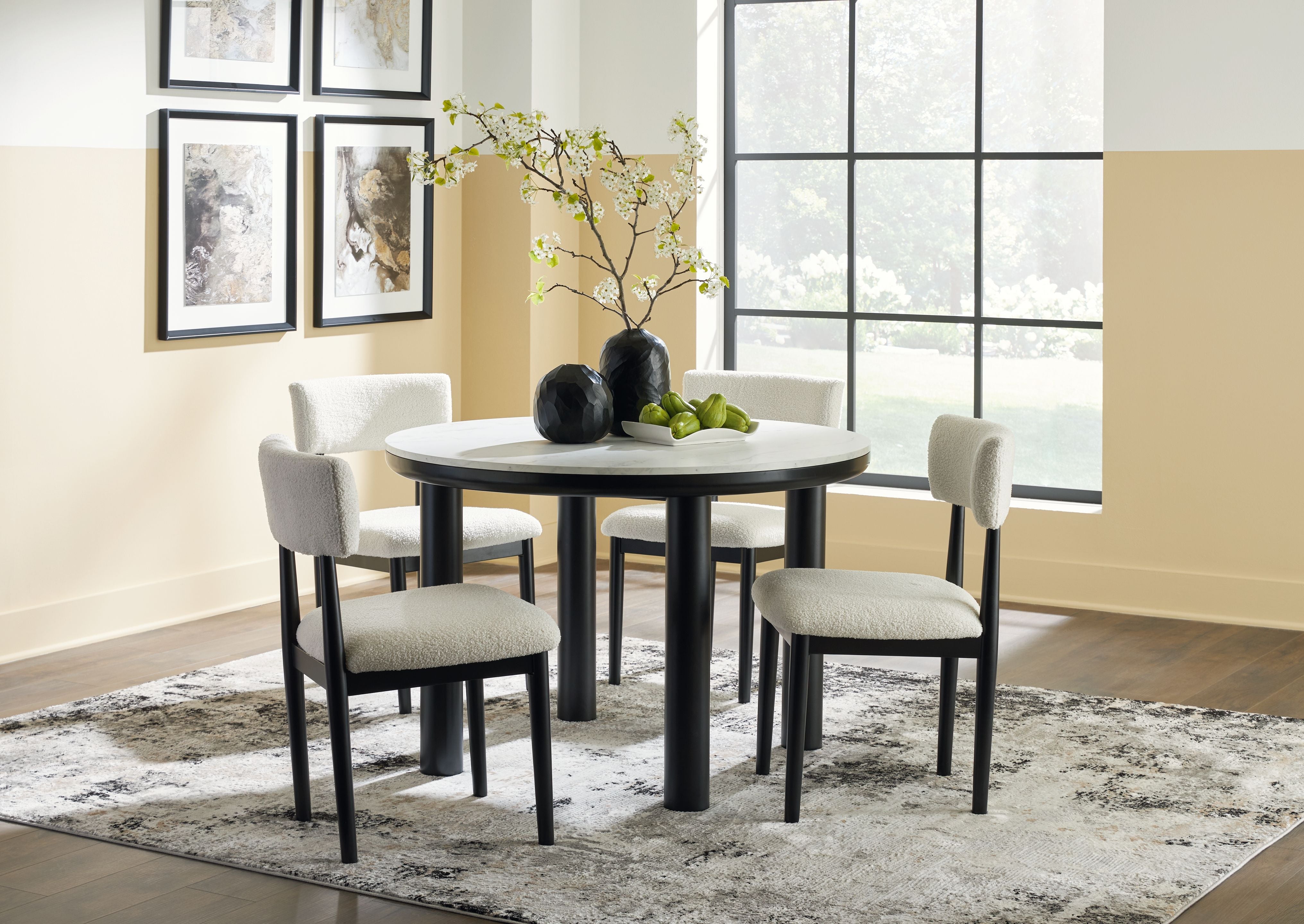 Signature Design by Ashley® Xandrum - White / Black - 5 Pc. - Round Dining Room Table, 4 Side Chairs | Meri Furniture