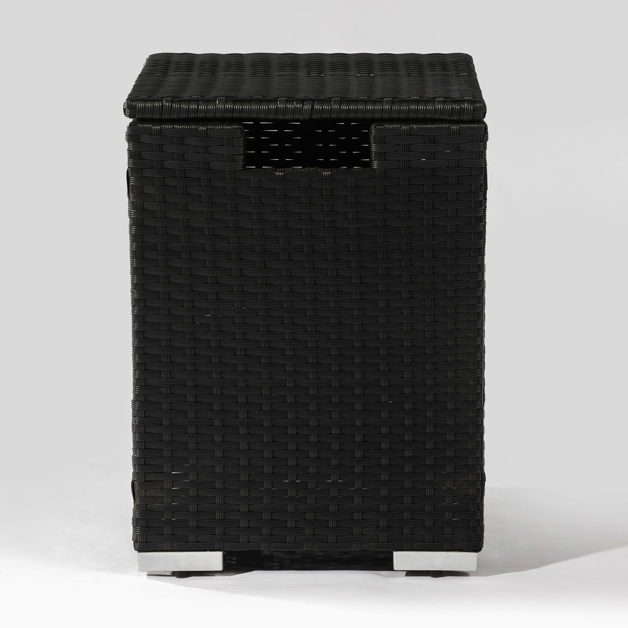 32" Propane Gas Fire Pit Table With Propane Tank Cover, 50000 Btu Rectangular Steel Fire Pit With Beautiful Wicker Base