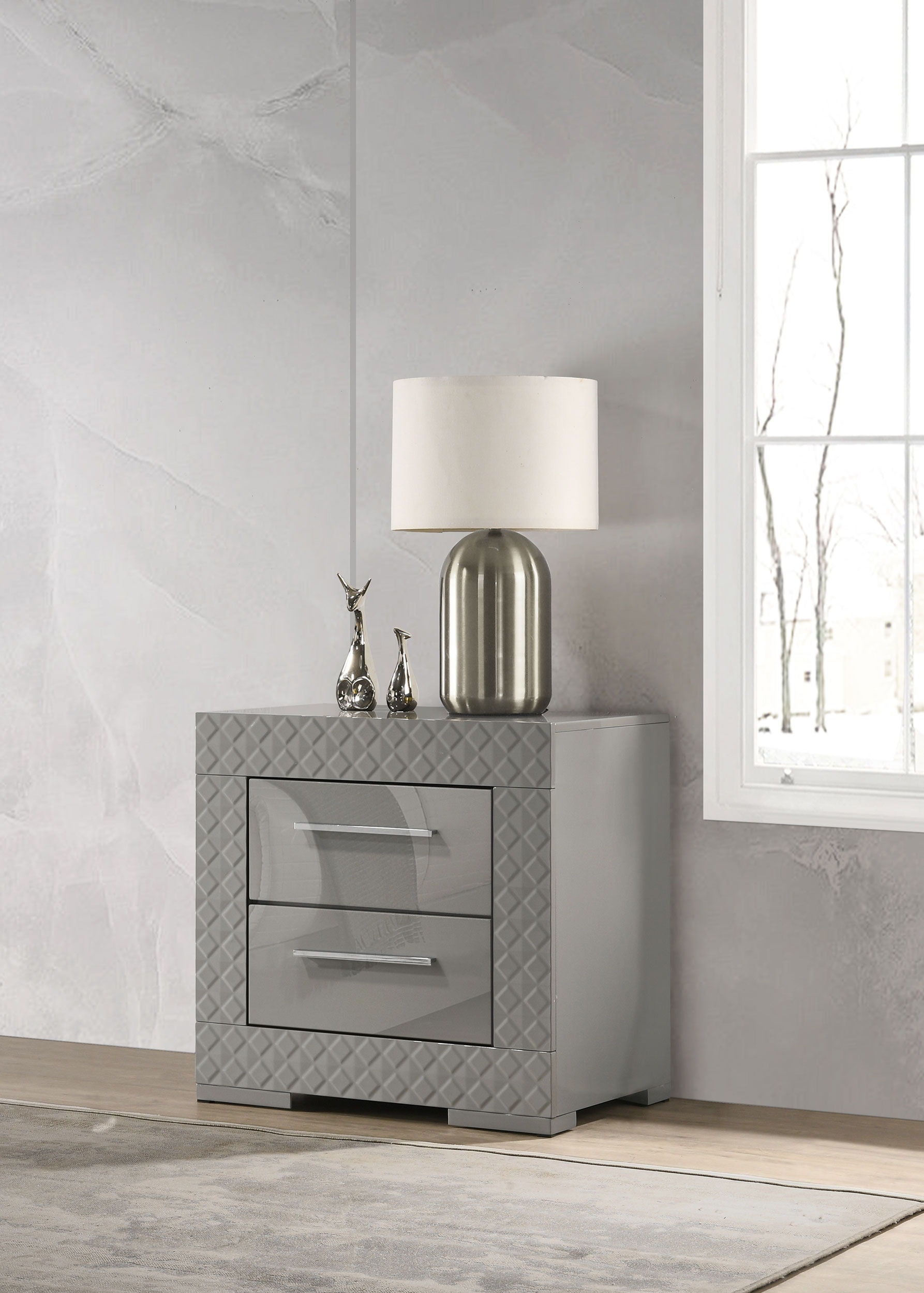 Coaster Fine Furniture Ives - 2-Drawer Nightstand Bedside Table - Gray High Gloss | Meri Furniture