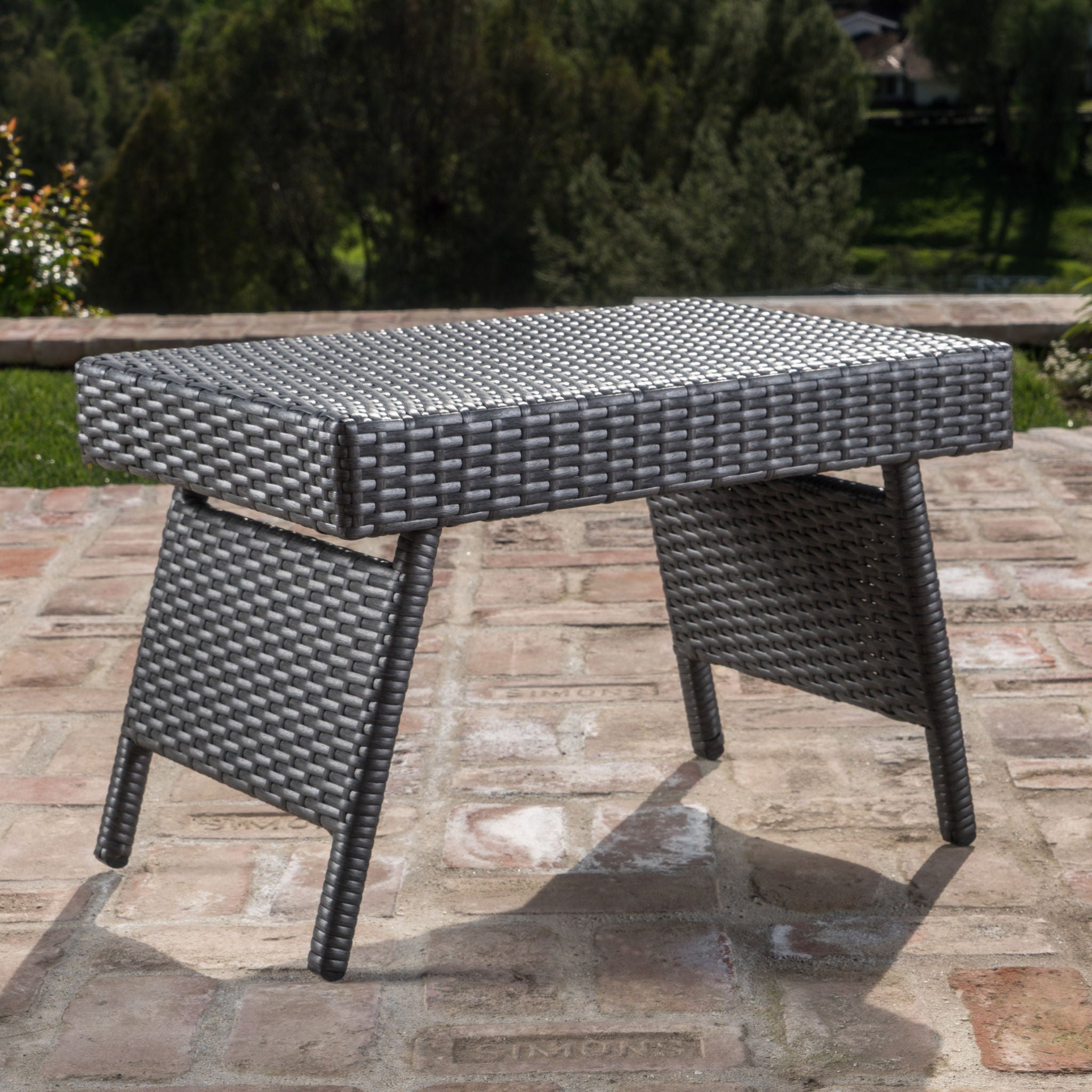 Outdoor Wicker Table With Rectangular Tabletop - Gray