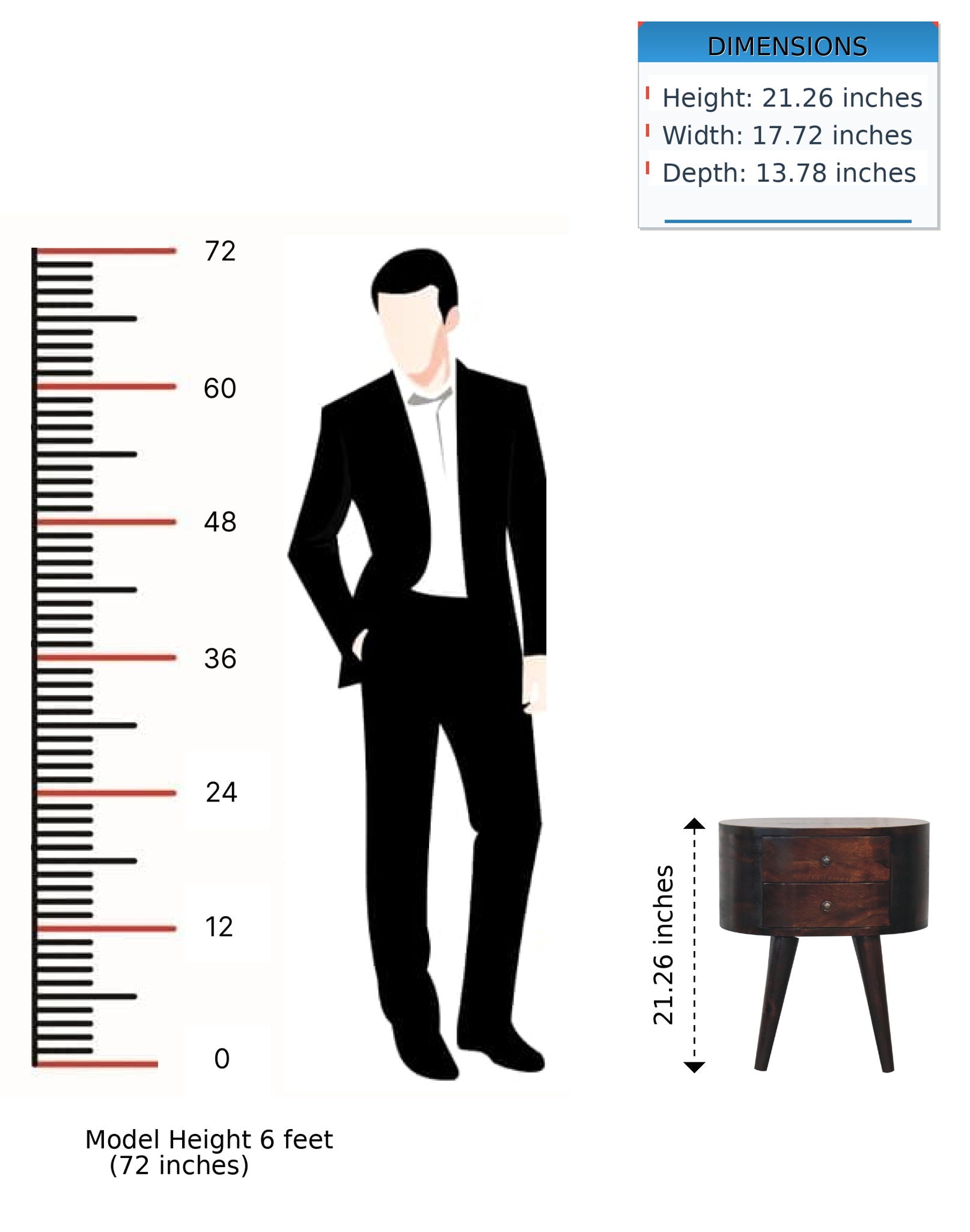 Rounded Wooden Bedside Table - Walnut