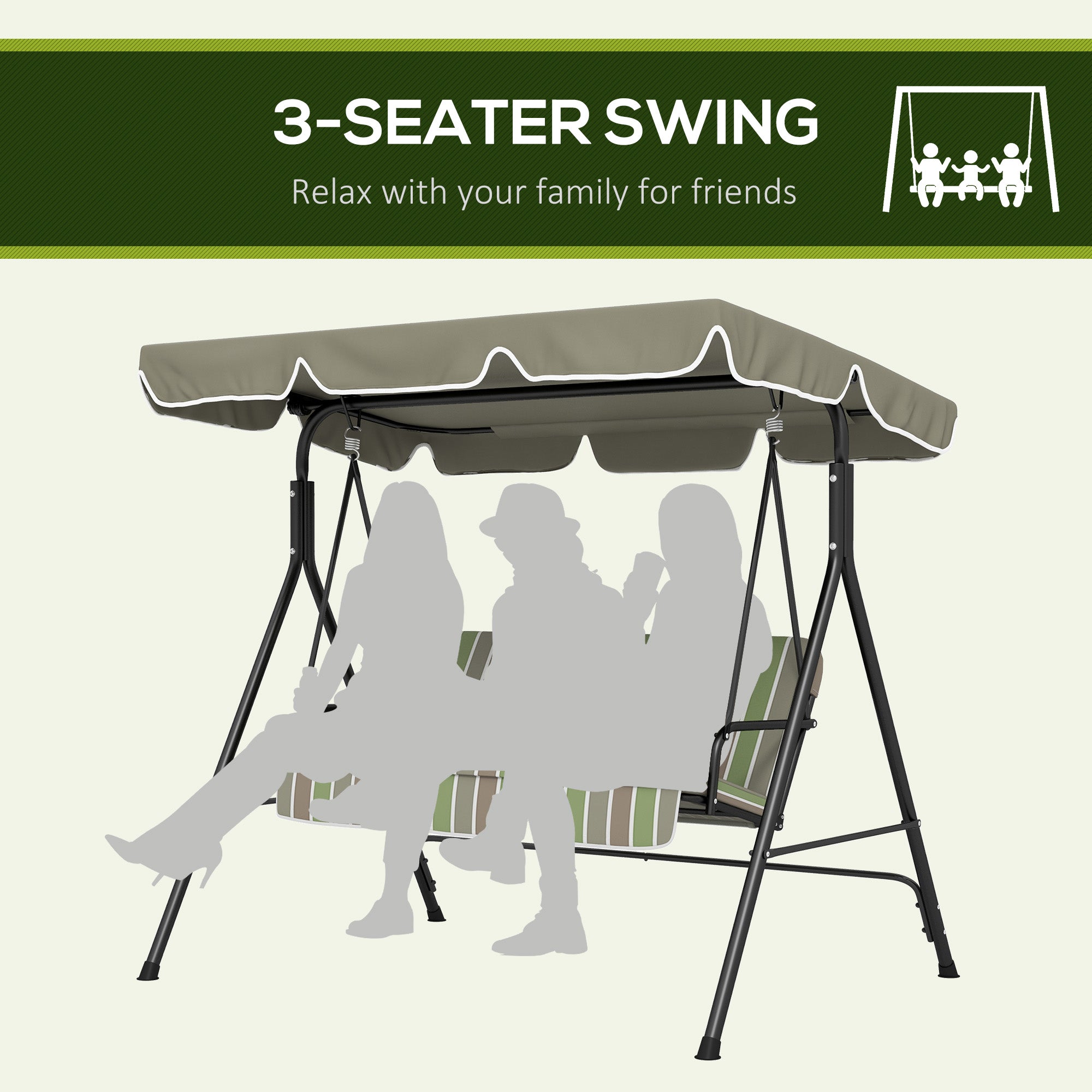 3-Seat Outdoor Patio Swing Chair Canopy with Removable Cushion