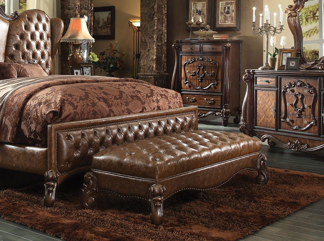 ACME Versailles - Bench - 2-Tone Light Brown PU & Cherry Oak | Meri Furniture