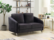 Sofia 55"W Black Velvet Modern Chic Loveseat Couch