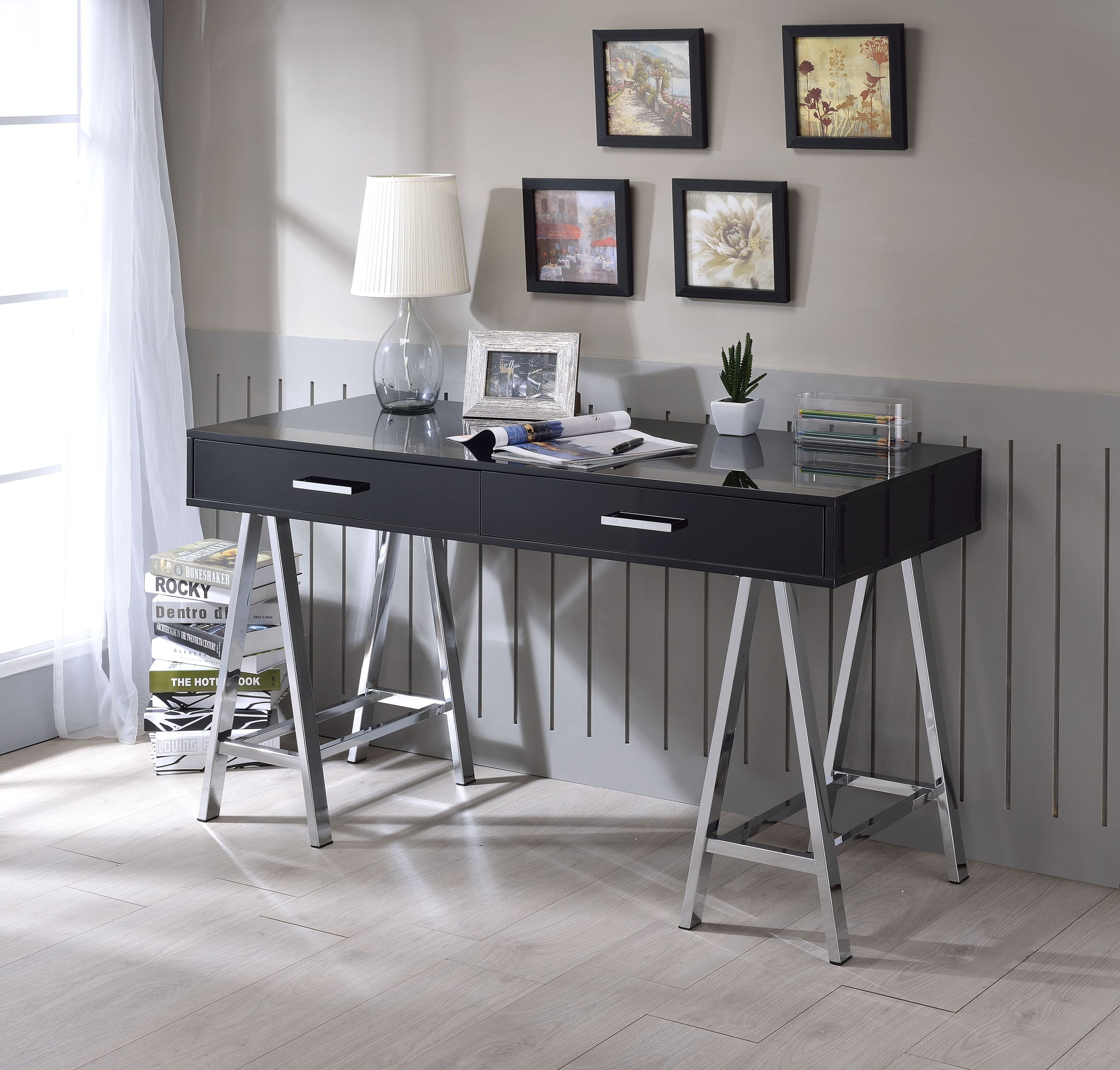 Coleen - Writing Desk - Black High Gloss & Chrome
