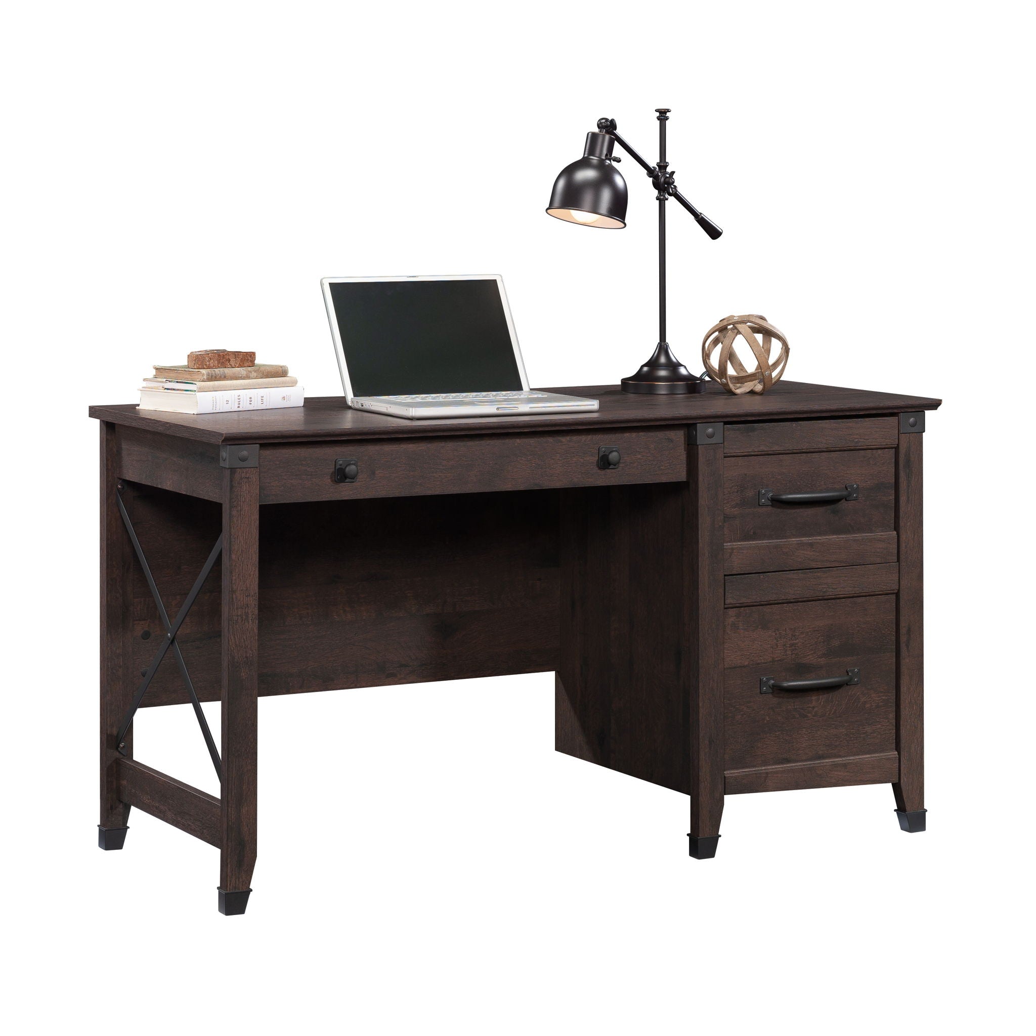 Single Pedestal Desk with Drawers, Coffee Oak