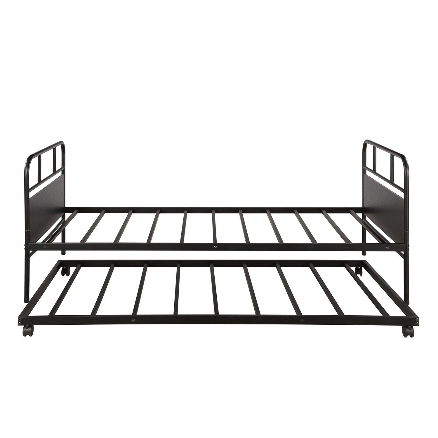 Twin Size Daybed Platform Bed Frame With Trundle Built In Casters - Black