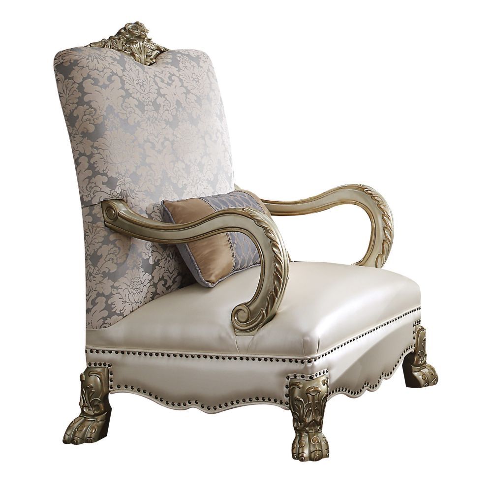 ACME Dresden II - Accent Chair - Pearl PU/Fabric & Gold Patina | Meri Furniture