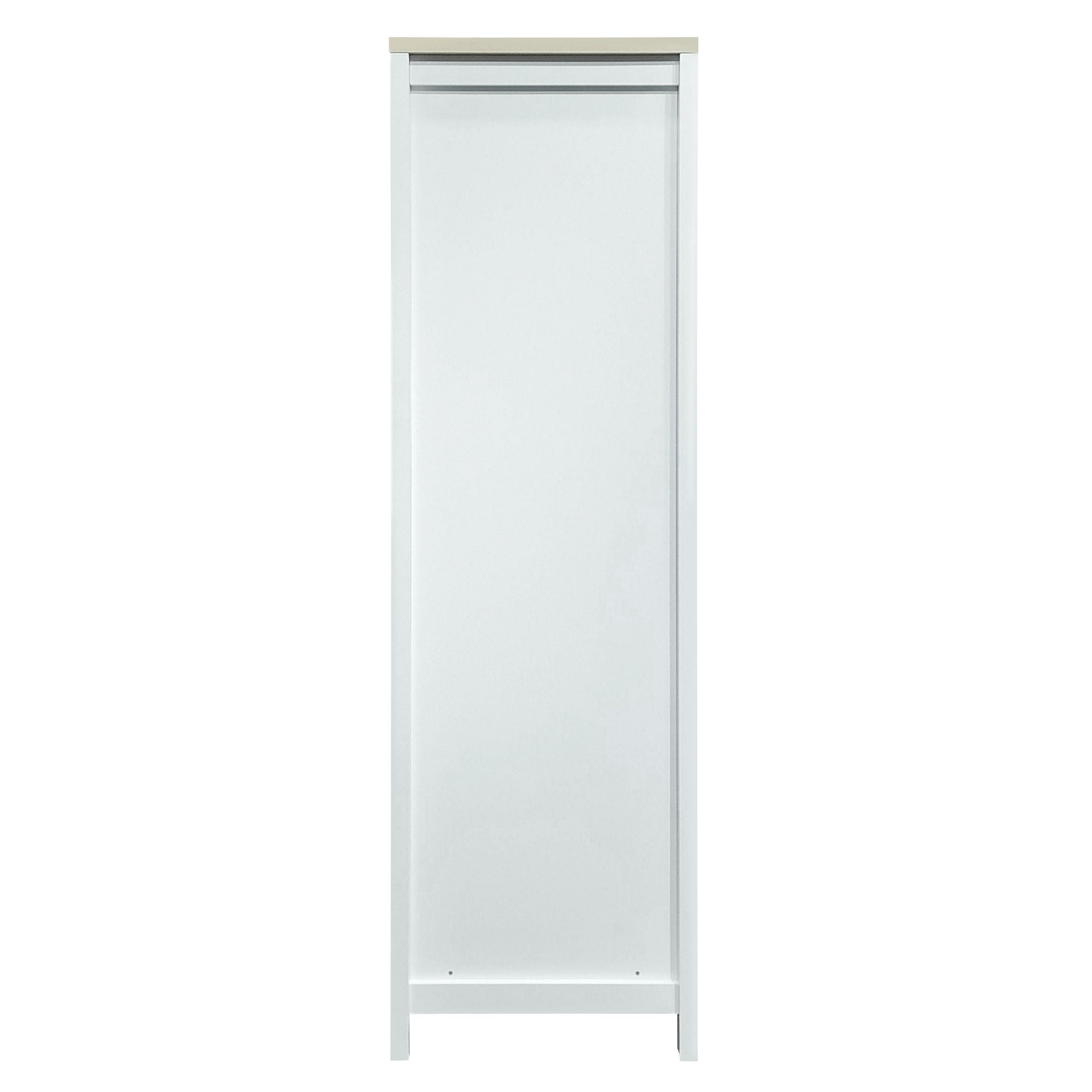 Modern Bedroom Storage Wardrobe With Hanging Rods, 2 Drawers, Open Shelves, Sliding Door - White